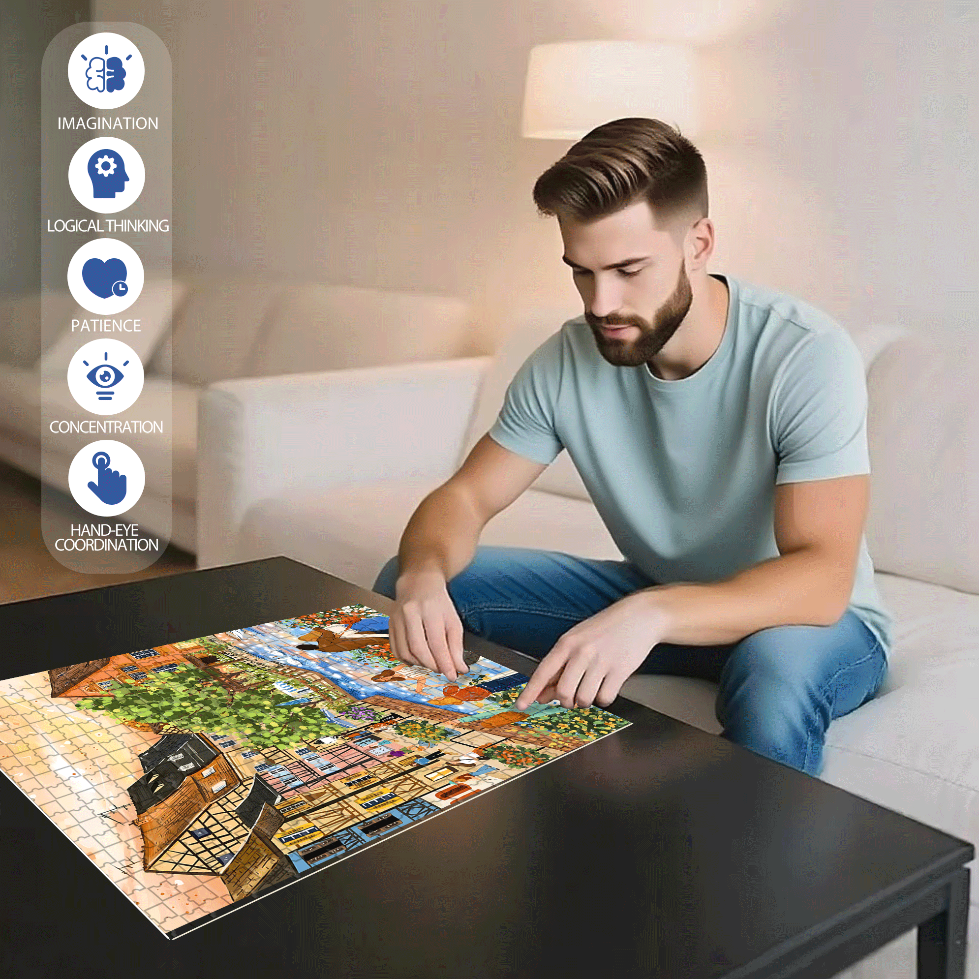 Colmar Town 500pcs/1000pcs Jigsaw Puzzle, Scratch-Resistant, Interactive Family Game & Brain-Boosting DIY Decor, Perfect for Halloween, Christmas & New Year Gifts, Family Puzzle Game