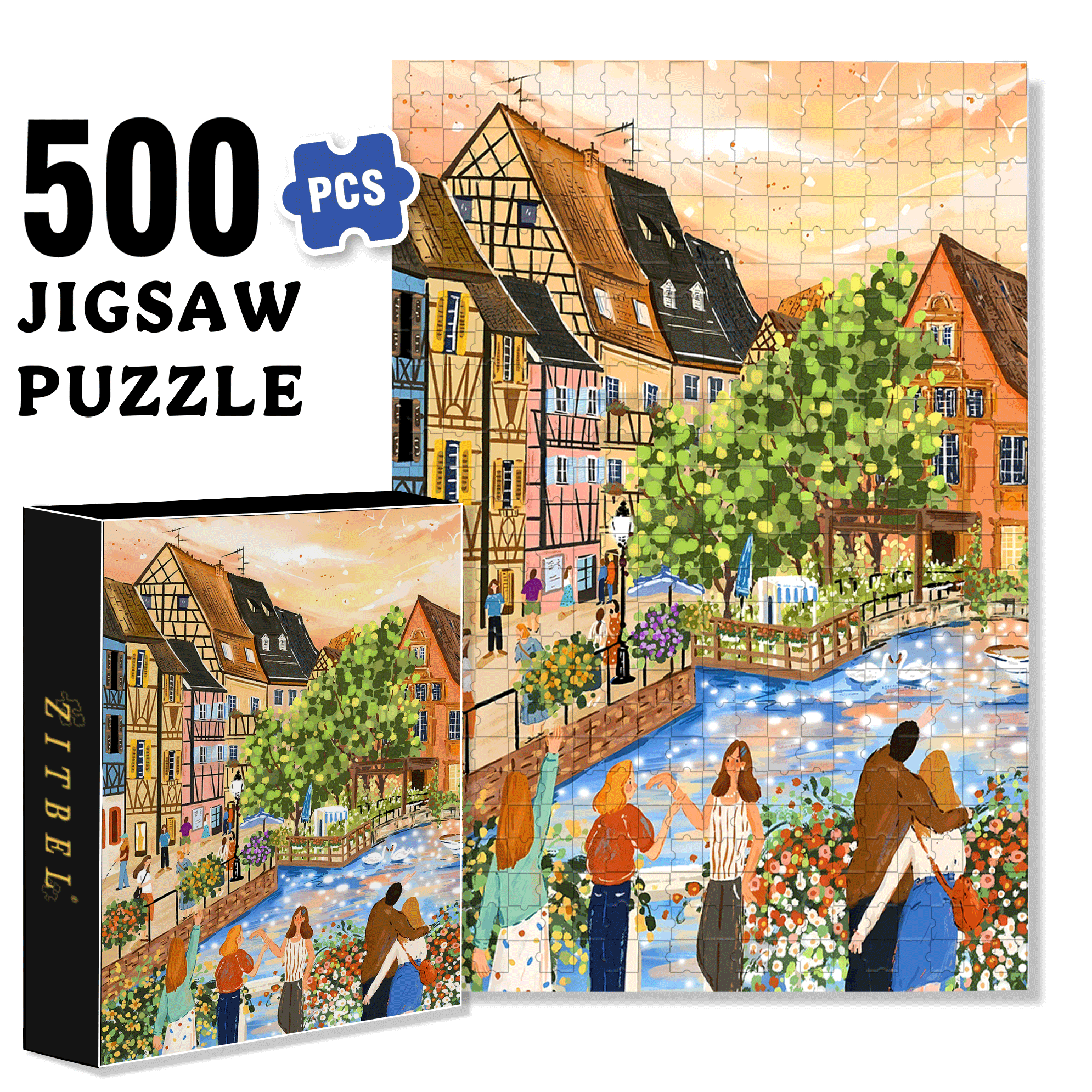 Colmar Town 500pcs/1000pcs Jigsaw Puzzle, Scratch-Resistant, Interactive Family Game & Brain-Boosting DIY Decor, Perfect for Halloween, Christmas & New Year Gifts, Family Puzzle Game