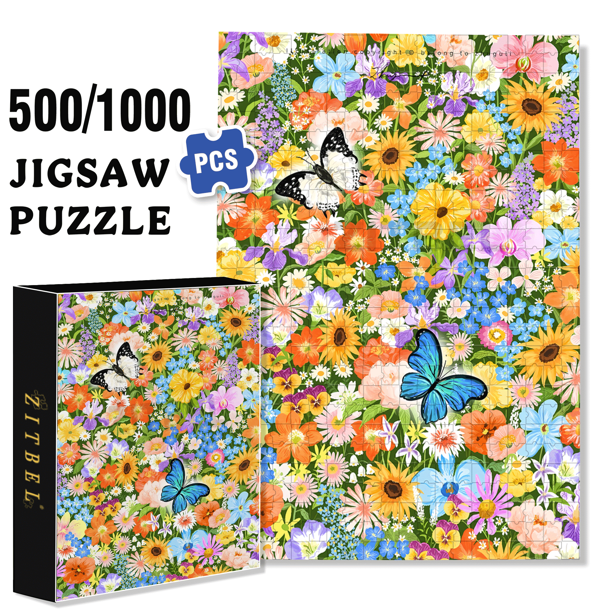 Colorful Butterflies 500pcs/1000pcs Jigsaw Puzzle, Scratch-Resistant, Interactive Family Game & Brain-Boosting DIY Decor, Perfect for Halloween, Christmas & New Year Gifts, Family Puzzle Game