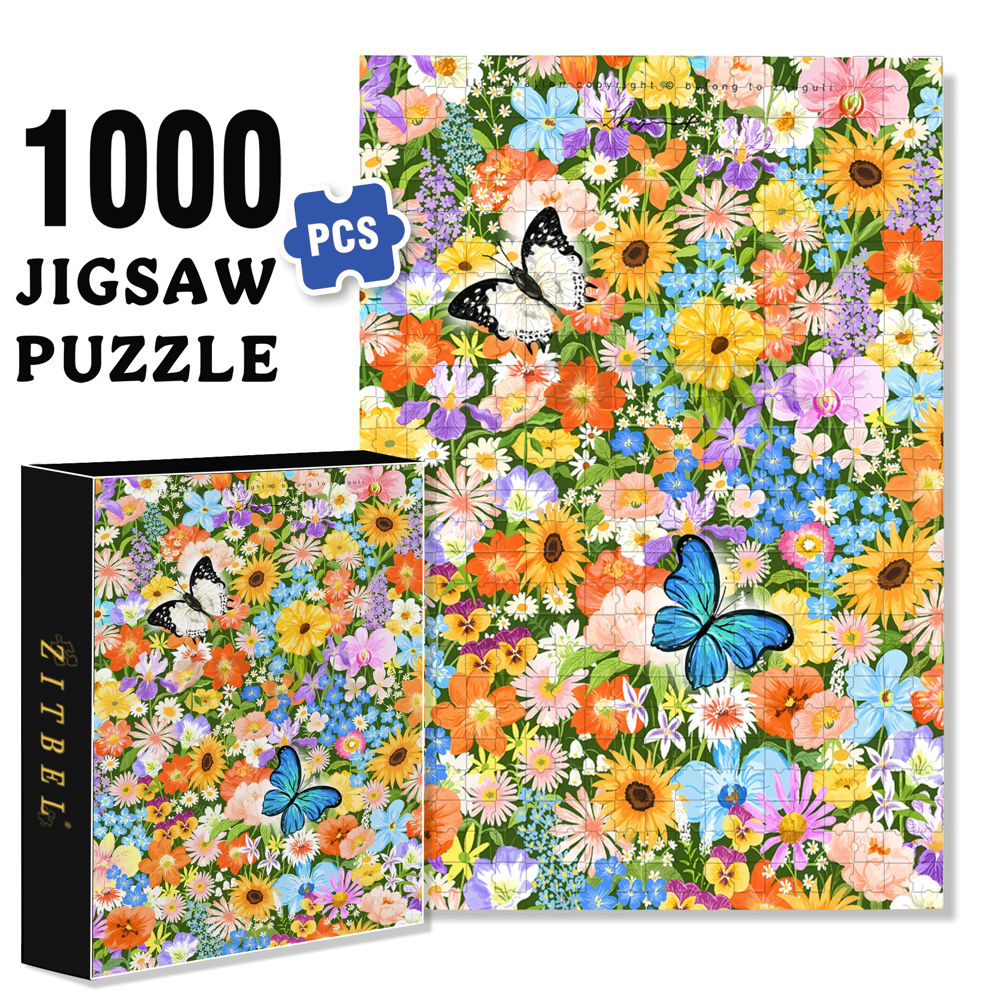 Colorful Butterflies 500pcs/1000pcs Jigsaw Puzzle, Scratch-Resistant, Interactive Family Game & Brain-Boosting DIY Decor, Perfect for Halloween, Christmas & New Year Gifts, Family Puzzle Game