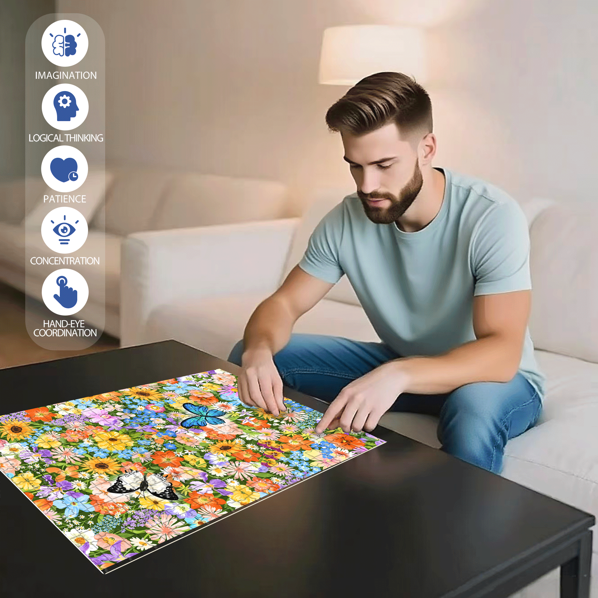 Colorful Butterflies 500pcs/1000pcs Jigsaw Puzzle, Scratch-Resistant, Interactive Family Game & Brain-Boosting DIY Decor, Perfect for Halloween, Christmas & New Year Gifts, Family Puzzle Game