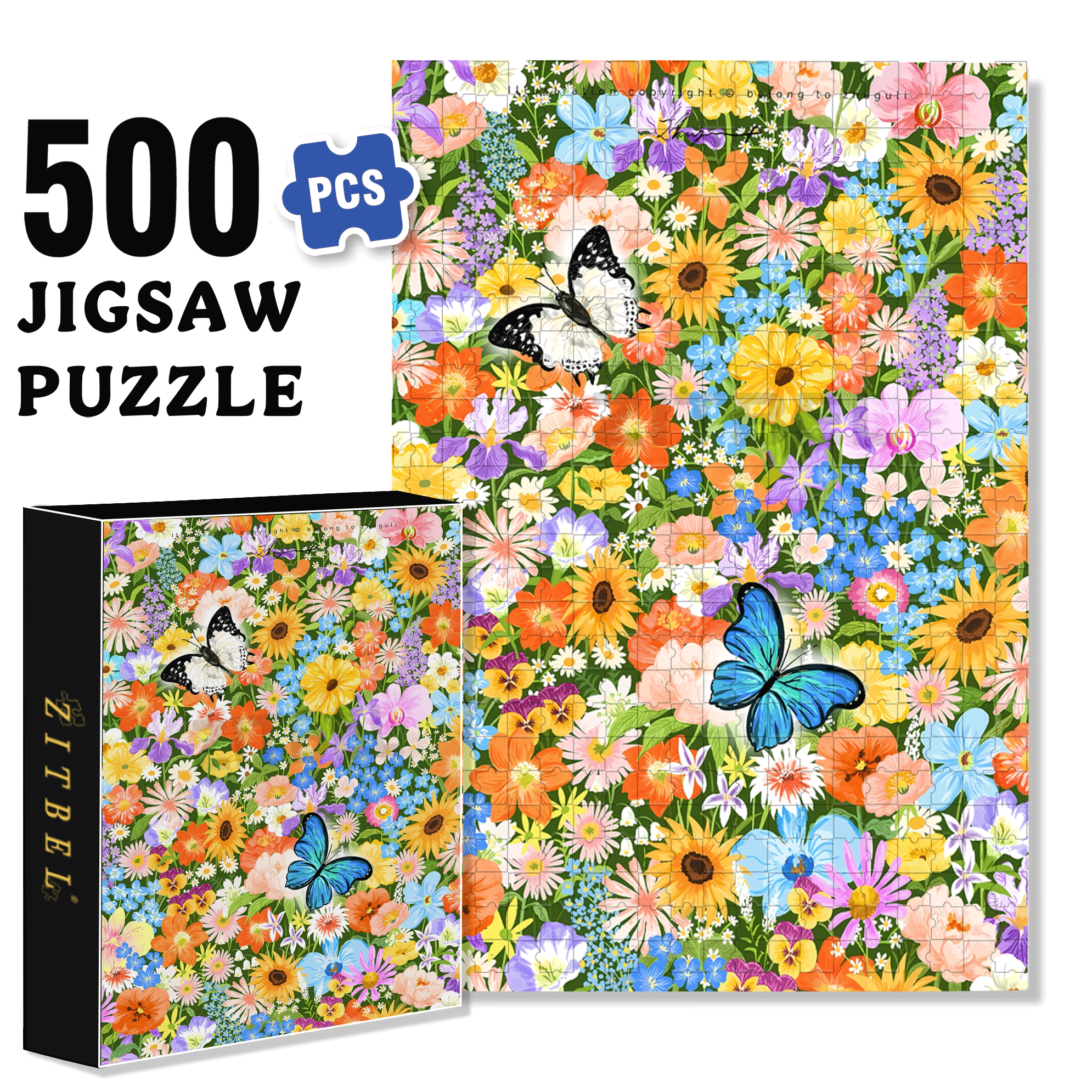 Colorful Butterflies 500pcs/1000pcs Jigsaw Puzzle, Scratch-Resistant, Interactive Family Game & Brain-Boosting DIY Decor, Perfect for Halloween, Christmas & New Year Gifts, Family Puzzle Game
