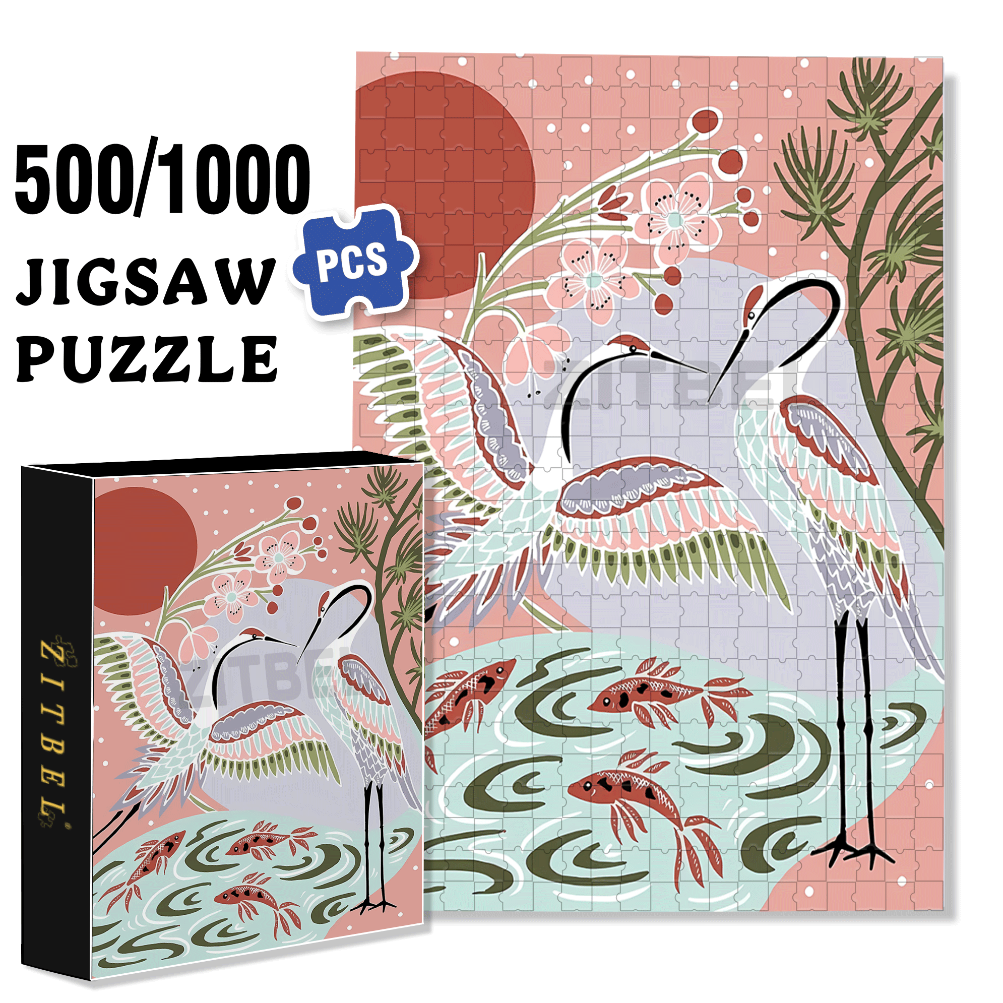 Cranes Facing The Rising Sun 500pcs/1000pcs Jigsaw Puzzle, Scratch-Resistant, Interactive Family Game & Brain-Boosting DIY Decor, Perfect for Halloween, Christmas & New Year Gifts, Family Puzzle Game