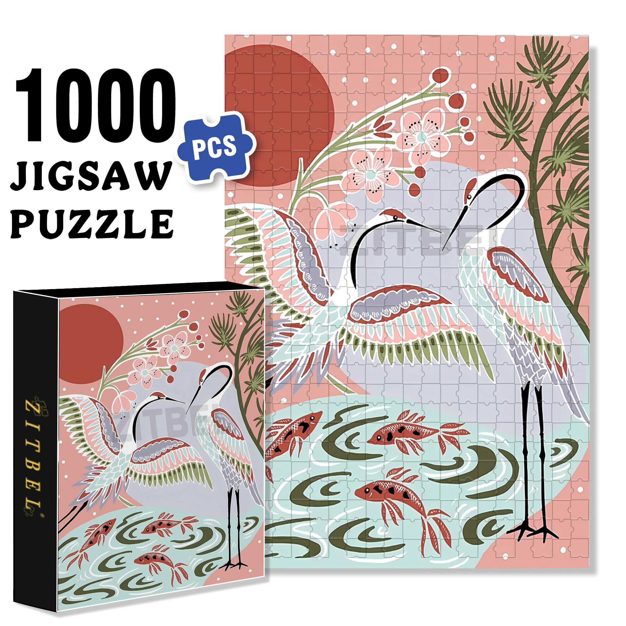 Cranes Facing The Rising Sun 500pcs/1000pcs Jigsaw Puzzle, Scratch-Resistant, Interactive Family Game & Brain-Boosting DIY Decor, Perfect for Halloween, Christmas & New Year Gifts, Family Puzzle Game