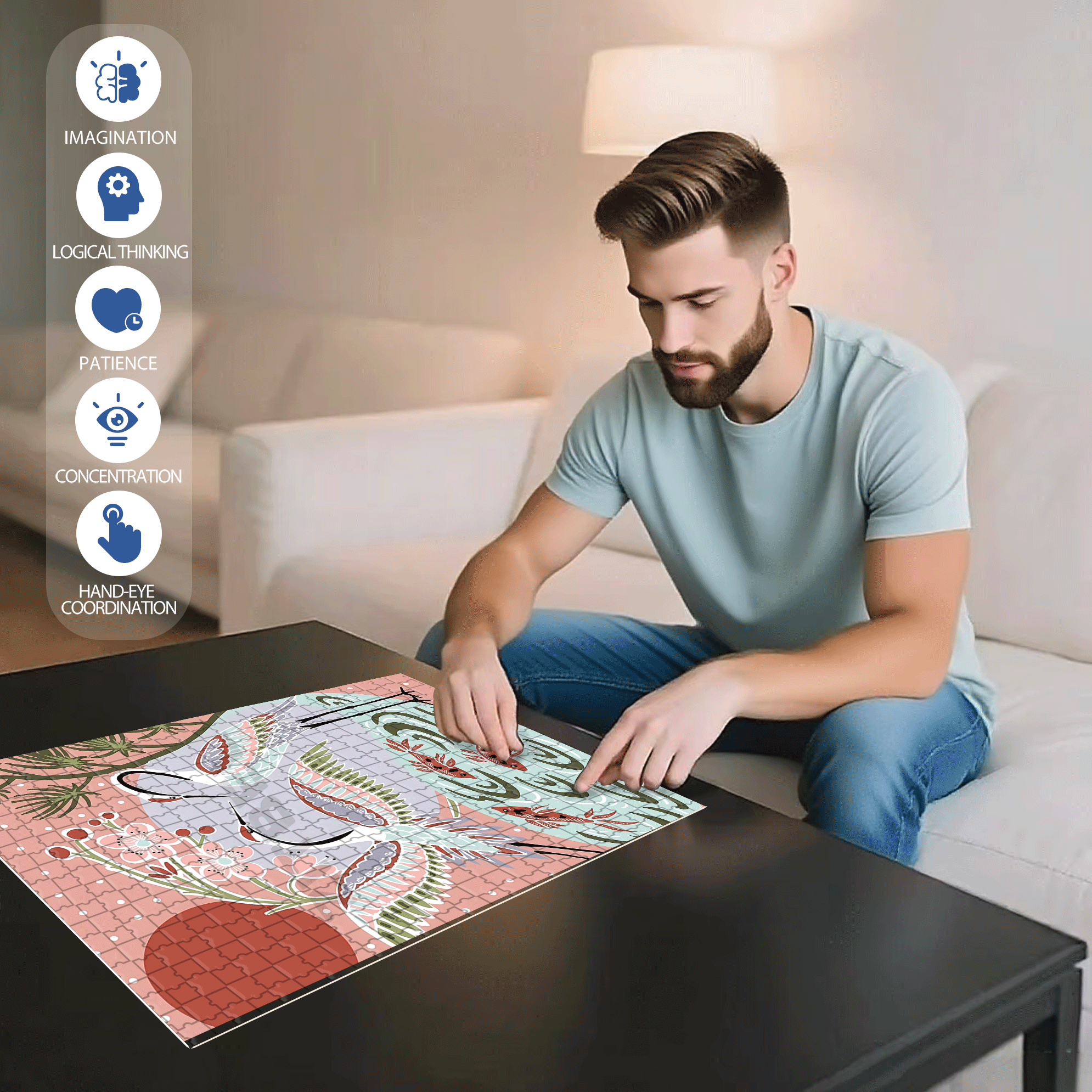 Cranes Facing The Rising Sun 500pcs/1000pcs Jigsaw Puzzle, Scratch-Resistant, Interactive Family Game & Brain-Boosting DIY Decor, Perfect for Halloween, Christmas & New Year Gifts, Family Puzzle Game