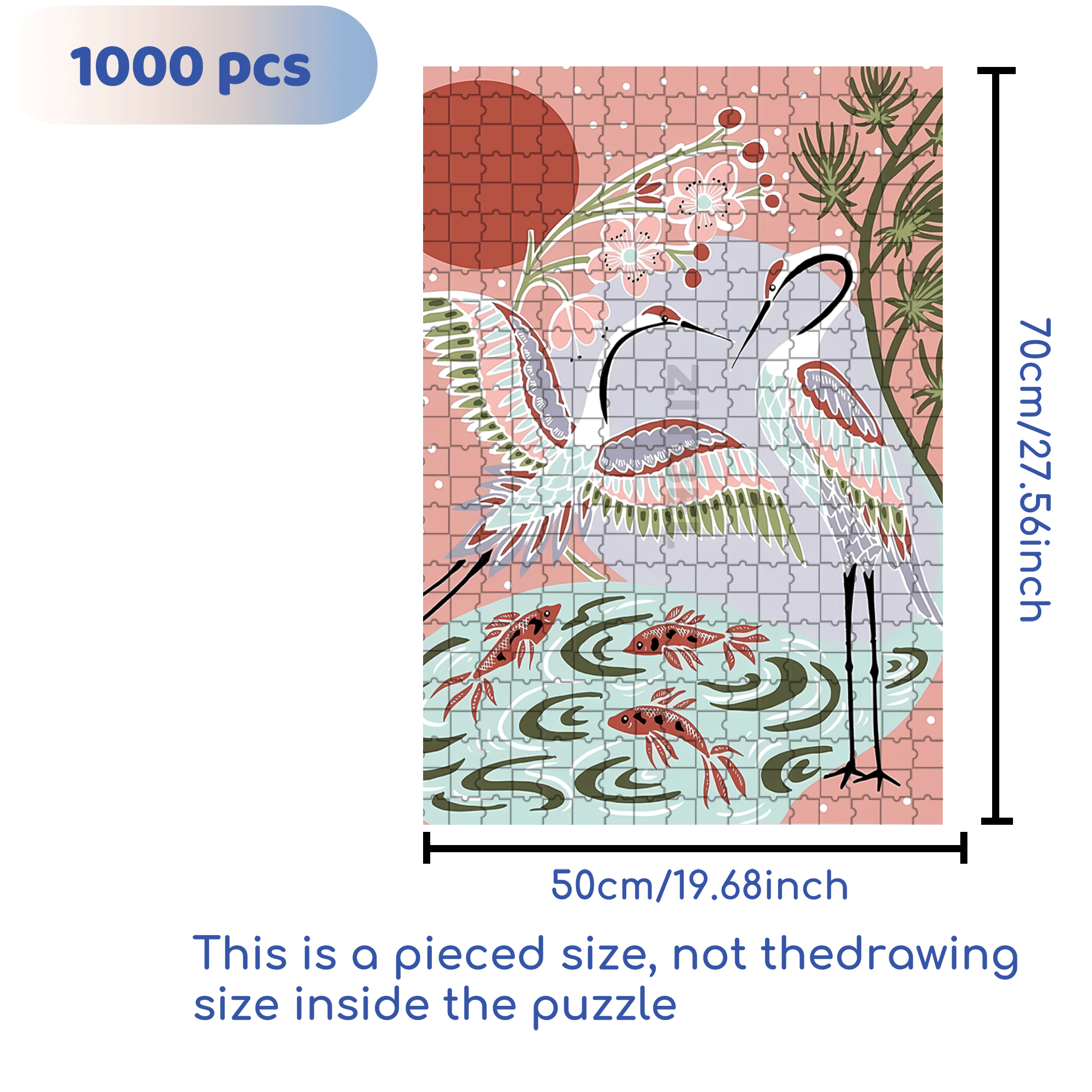 Cranes Facing The Rising Sun 500pcs/1000pcs Jigsaw Puzzle, Scratch-Resistant, Interactive Family Game & Brain-Boosting DIY Decor, Perfect for Halloween, Christmas & New Year Gifts, Family Puzzle Game