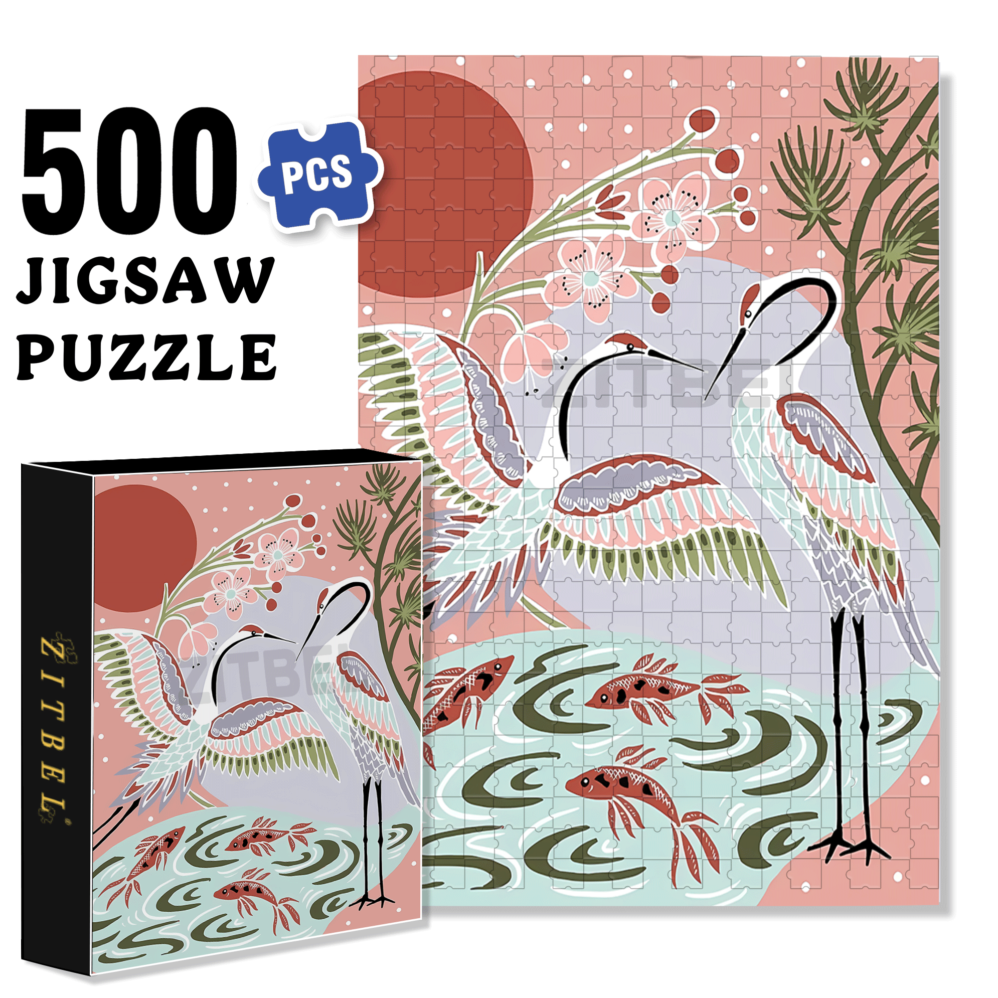 Cranes Facing The Rising Sun 500pcs/1000pcs Jigsaw Puzzle, Scratch-Resistant, Interactive Family Game & Brain-Boosting DIY Decor, Perfect for Halloween, Christmas & New Year Gifts, Family Puzzle Game