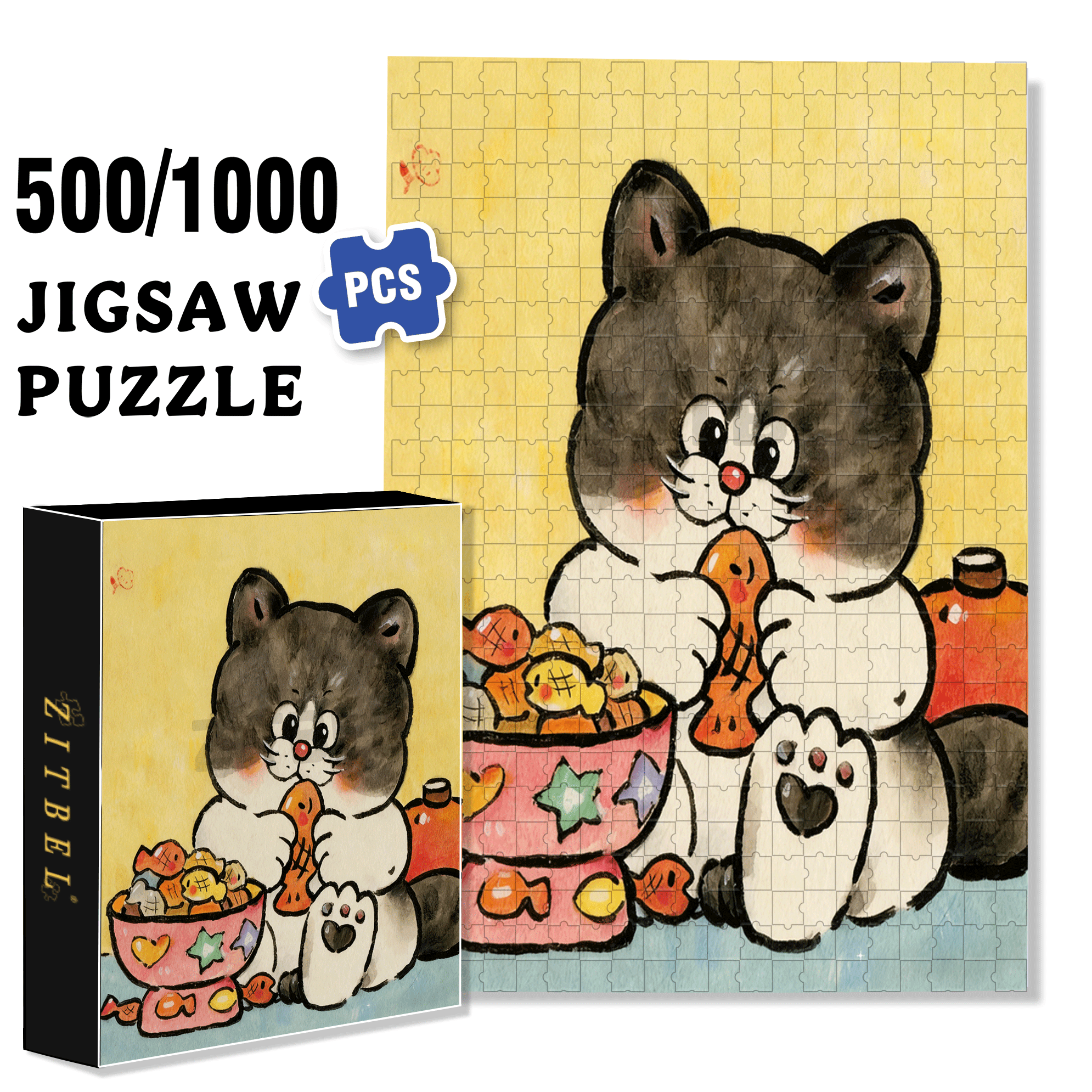 Delicious Dried Small Fish 500pcs/1000pcs Jigsaw Puzzle, Scratch-Resistant, Interactive Family Game & Brain-Boosting DIY Decor, Perfect for Halloween, Christmas & New Year Gifts, Family Puzzle Game
