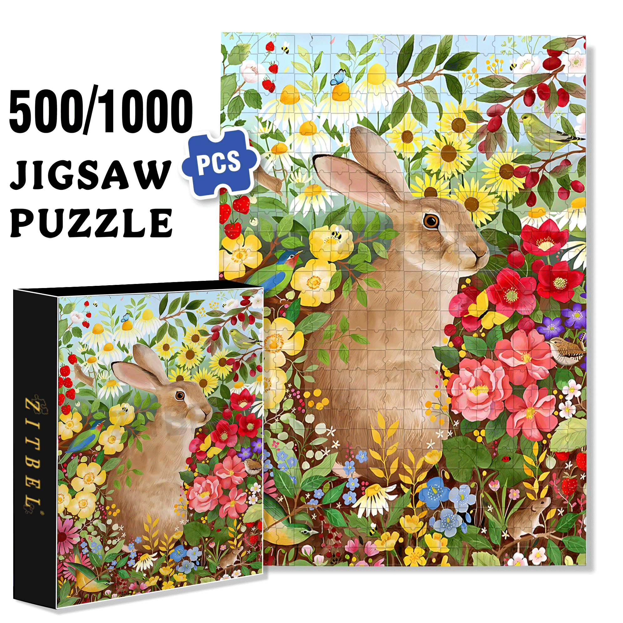 Easter Bunny In April 500pcs/1000pcs Jigsaw Puzzle, Scratch-Resistant, Interactive Family Game & Brain-Boosting DIY Decor, Perfect for Halloween, Christmas & New Year Gifts, Family Puzzle Game