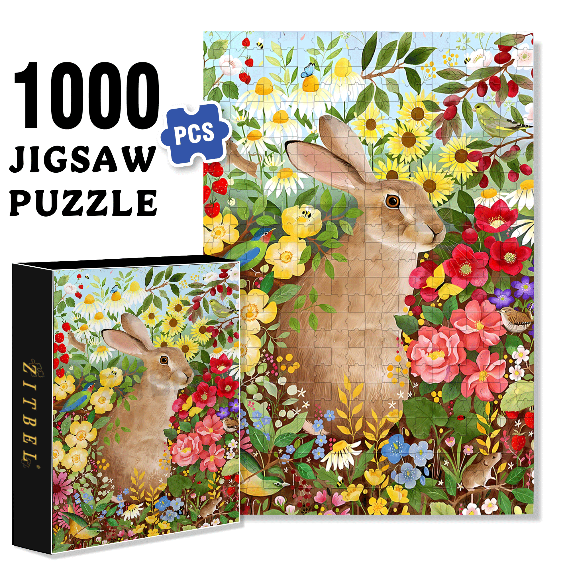 Easter Bunny In April 500pcs/1000pcs Jigsaw Puzzle, Scratch-Resistant, Interactive Family Game & Brain-Boosting DIY Decor, Perfect for Halloween, Christmas & New Year Gifts, Family Puzzle Game