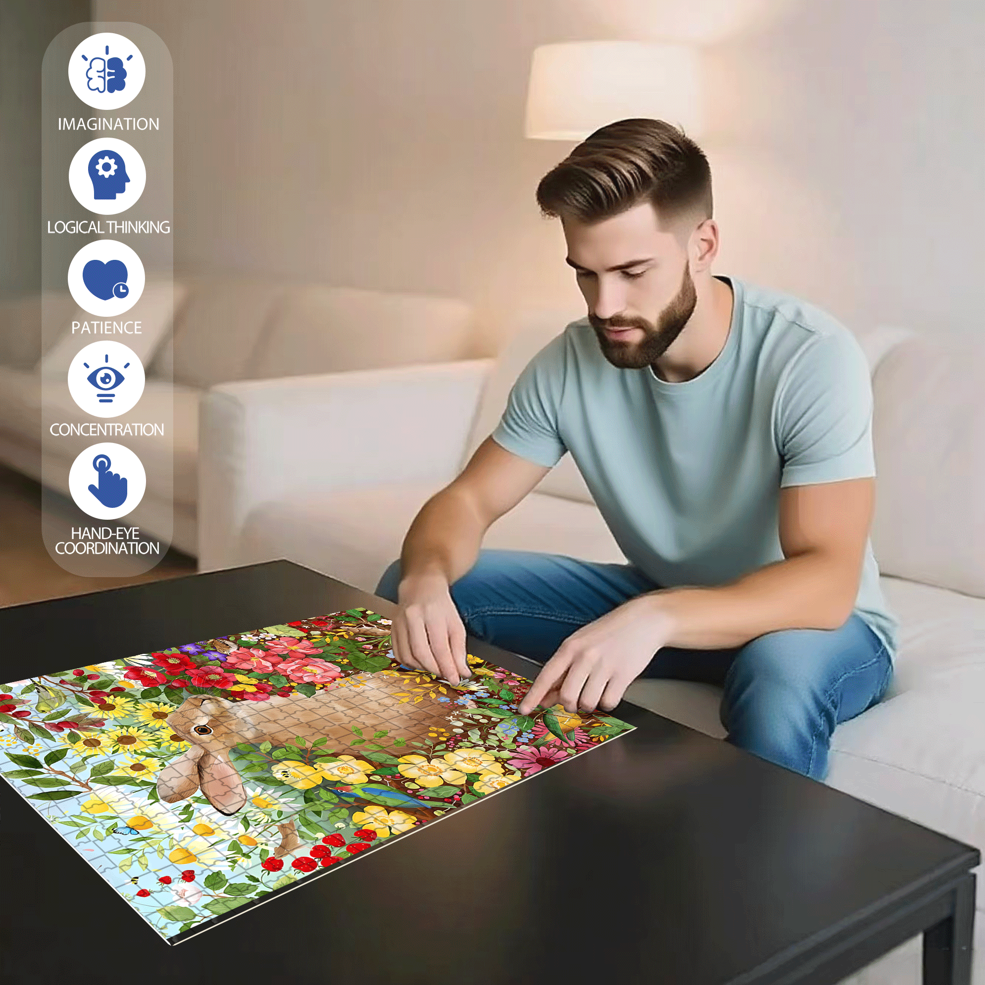 Easter Bunny In April 500pcs/1000pcs Jigsaw Puzzle, Scratch-Resistant, Interactive Family Game & Brain-Boosting DIY Decor, Perfect for Halloween, Christmas & New Year Gifts, Family Puzzle Game