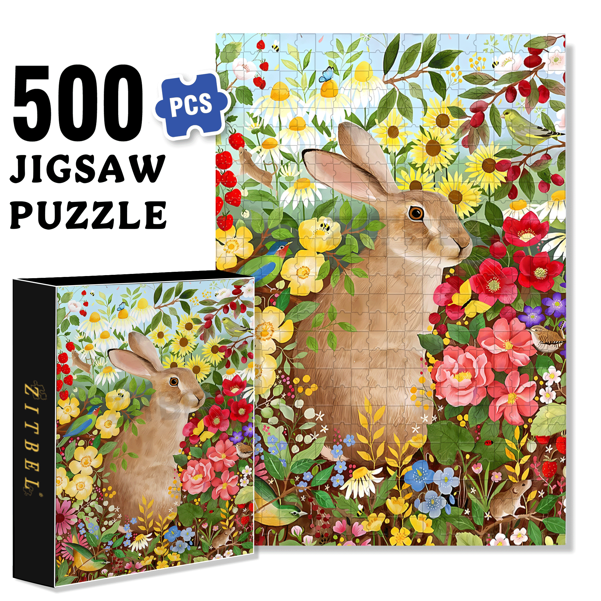 Easter Bunny In April 500pcs/1000pcs Jigsaw Puzzle, Scratch-Resistant, Interactive Family Game & Brain-Boosting DIY Decor, Perfect for Halloween, Christmas & New Year Gifts, Family Puzzle Game