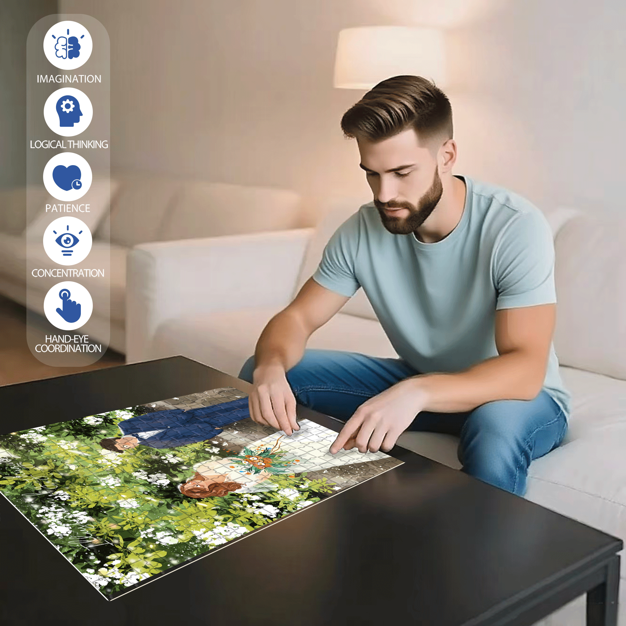 Exchanging Affectionate Glances 500pcs/1000pcs Jigsaw Puzzle, Scratch-Resistant, Interactive Family Game & Brain-Boosting DIY Decor, Perfect for Halloween, Christmas & New Year Gifts, Family Puzzle Game