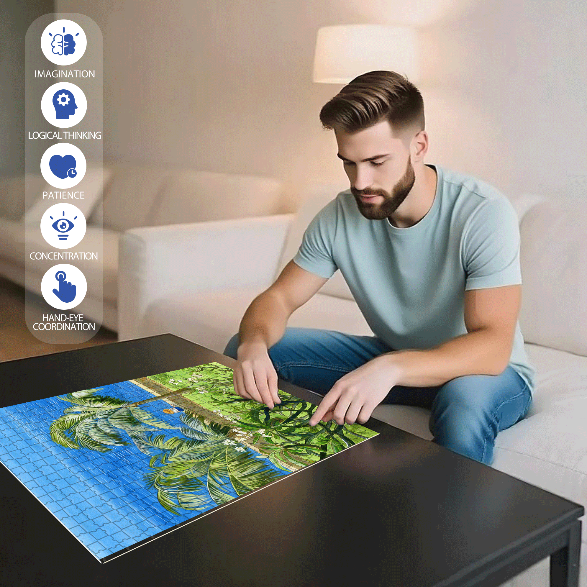 Facing The Sea 500pcs/1000pcs Jigsaw Puzzle, Scratch-Resistant, Interactive Family Game & Brain-Boosting DIY Decor, Perfect for Halloween, Christmas & New Year Gifts, Family Puzzle Game
