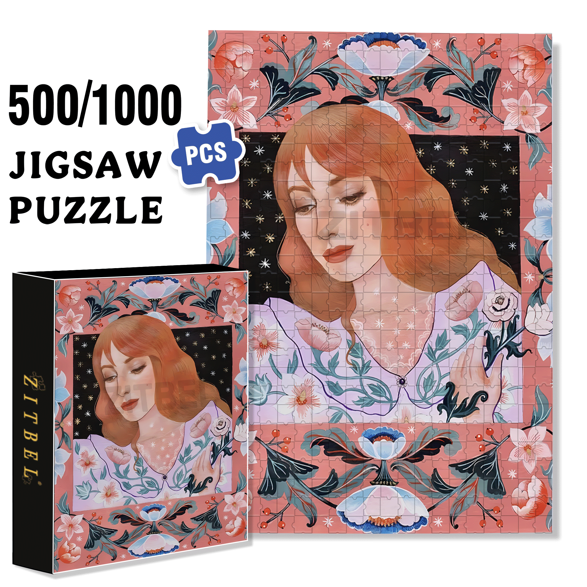 Female Portrait 500pcs/1000pcs Jigsaw Puzzle, Scratch-Resistant, Interactive Family Game & Brain-Boosting DIY Decor, Perfect for Halloween, Christmas & New Year Gifts, Family Puzzle Game