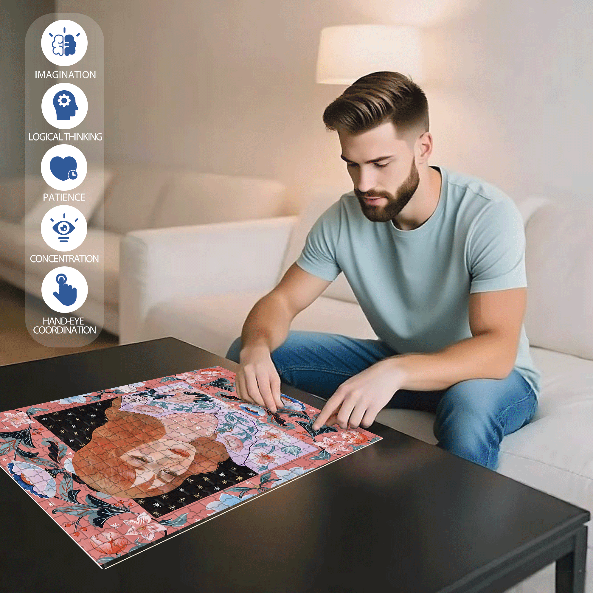Female Portrait 500pcs/1000pcs Jigsaw Puzzle, Scratch-Resistant, Interactive Family Game & Brain-Boosting DIY Decor, Perfect for Halloween, Christmas & New Year Gifts, Family Puzzle Game