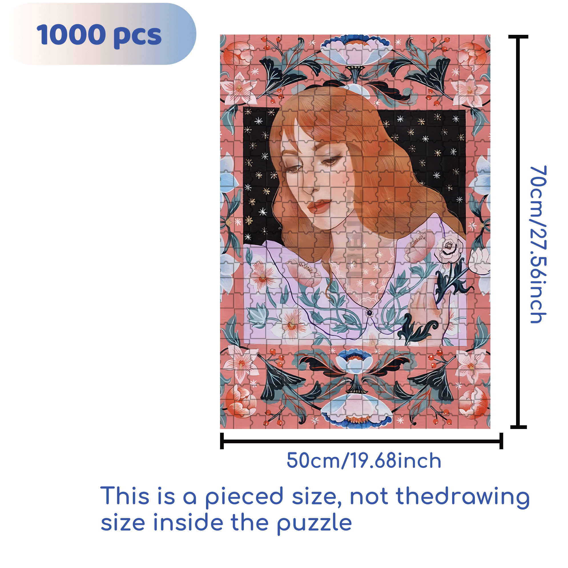 Female Portrait 500pcs/1000pcs Jigsaw Puzzle, Scratch-Resistant, Interactive Family Game & Brain-Boosting DIY Decor, Perfect for Halloween, Christmas & New Year Gifts, Family Puzzle Game