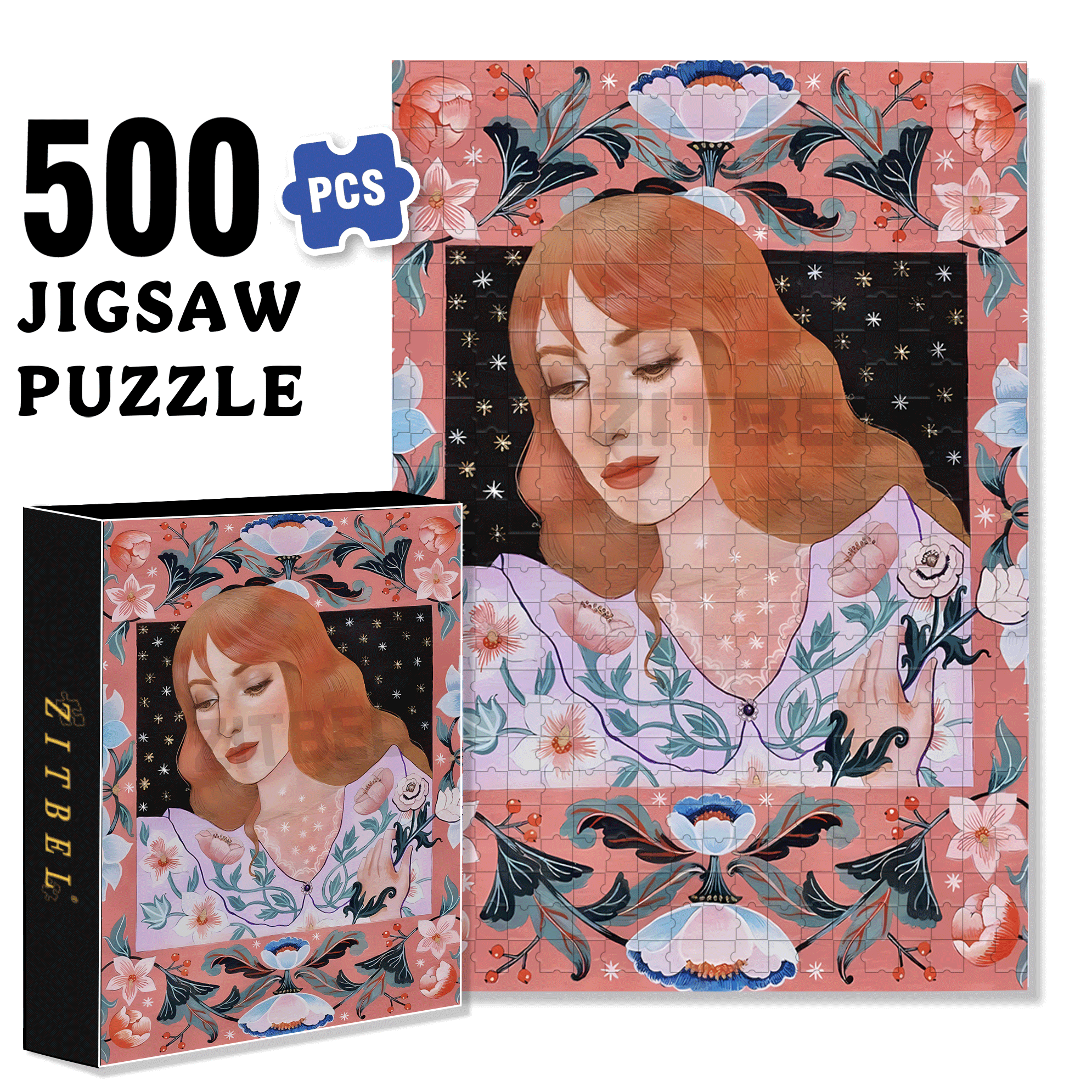 Female Portrait 500pcs/1000pcs Jigsaw Puzzle, Scratch-Resistant, Interactive Family Game & Brain-Boosting DIY Decor, Perfect for Halloween, Christmas & New Year Gifts, Family Puzzle Game