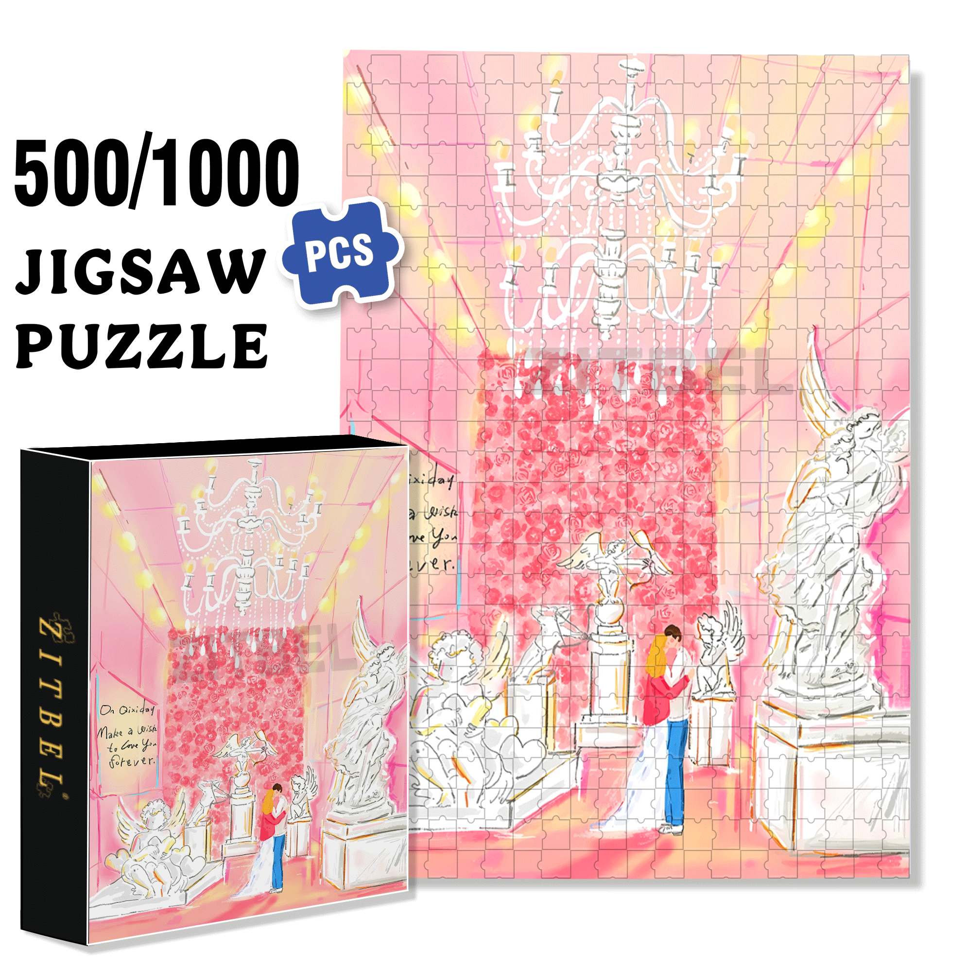 Our Passionate Love 500pcs/1000pcs Jigsaw Puzzle, Scratch-Resistant, Interactive Family Game & Brain-Boosting DIY Decor, Perfect for Halloween, Christmas & New Year Gifts, Family Puzzle Game