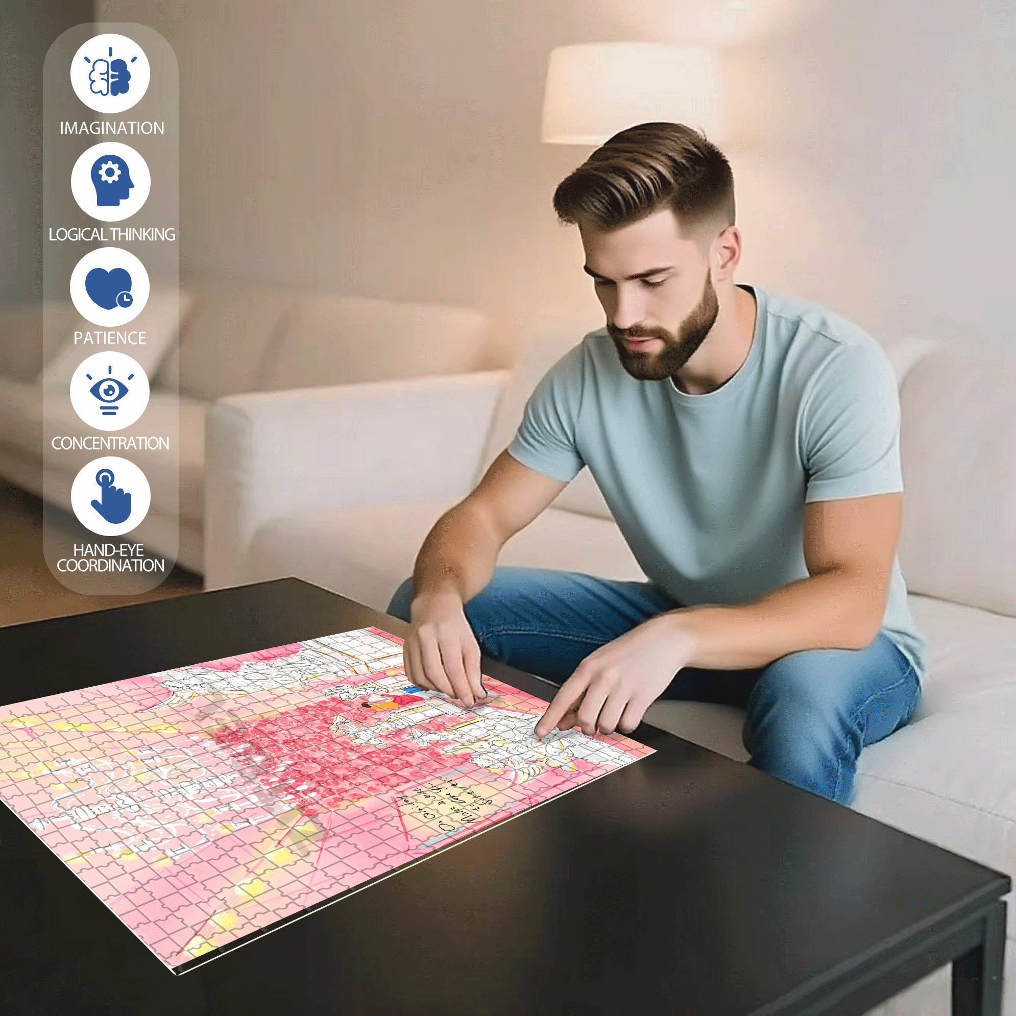 Our Passionate Love 500pcs/1000pcs Jigsaw Puzzle, Scratch-Resistant, Interactive Family Game & Brain-Boosting DIY Decor, Perfect for Halloween, Christmas & New Year Gifts, Family Puzzle Game