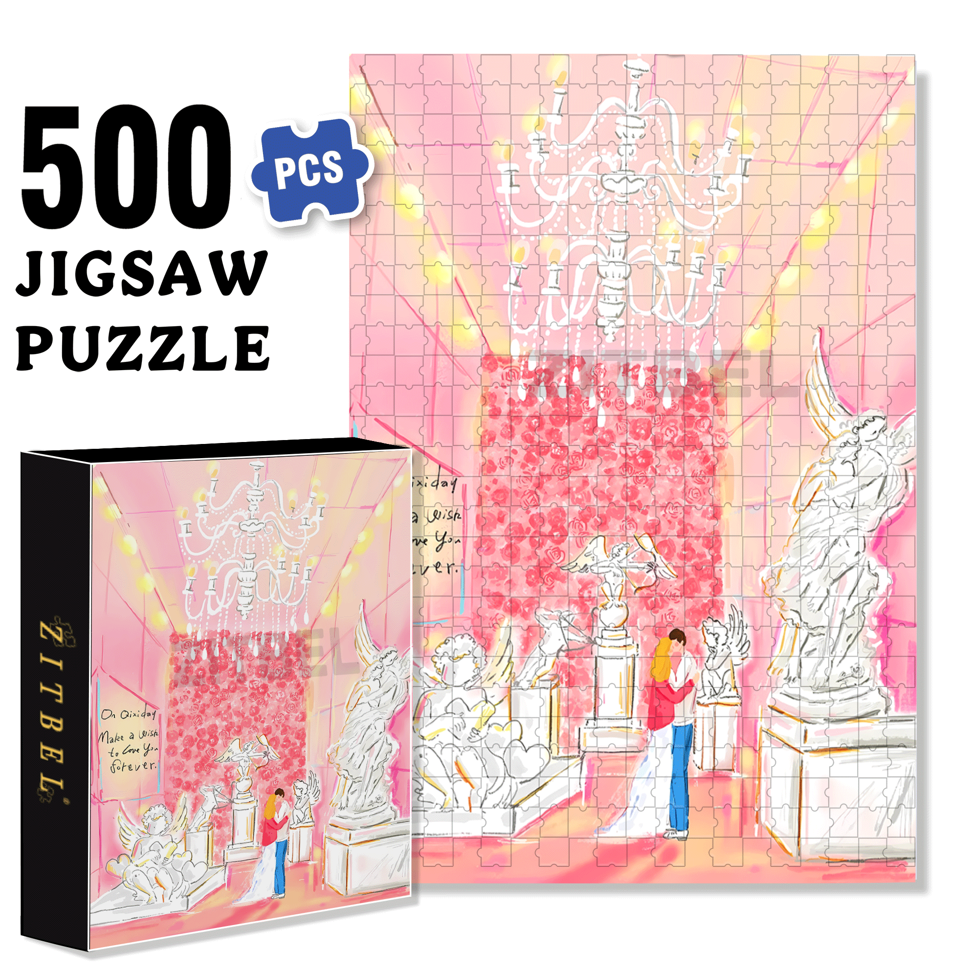 Our Passionate Love 500pcs/1000pcs Jigsaw Puzzle, Scratch-Resistant, Interactive Family Game & Brain-Boosting DIY Decor, Perfect for Halloween, Christmas & New Year Gifts, Family Puzzle Game