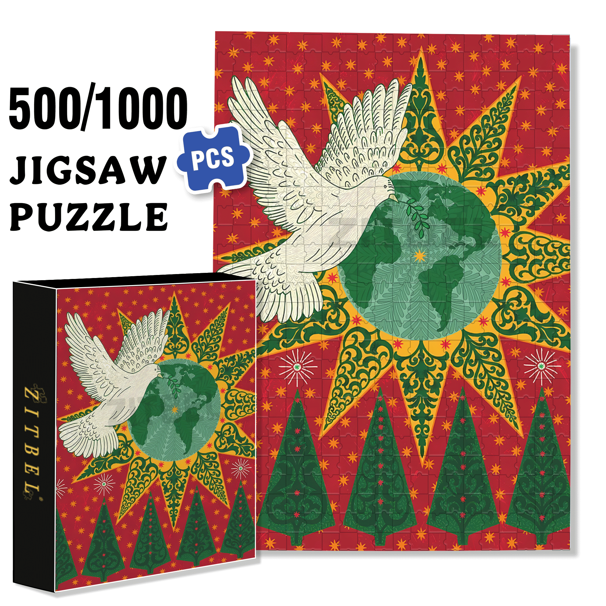 Peace Dove 500pcs/1000pcs Jigsaw Puzzle, Scratch-Resistant, Interactive Family Game & Brain-Boosting DIY Decor, Perfect for Halloween, Christmas & New Year Gifts, Family Puzzle Game