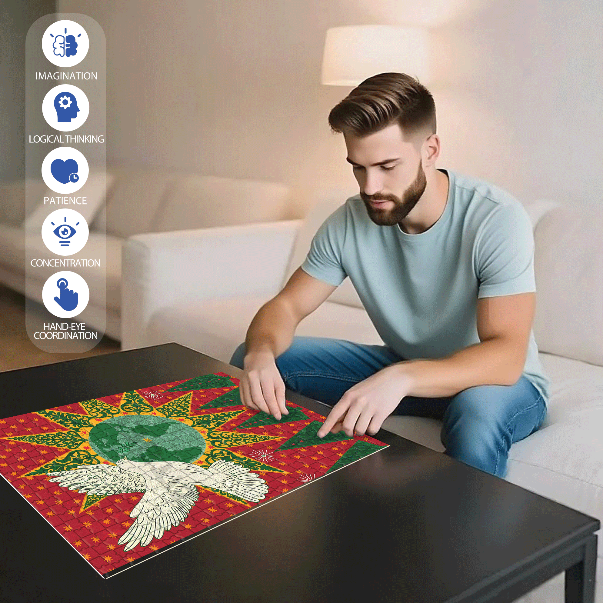 Peace Dove 500pcs/1000pcs Jigsaw Puzzle, Scratch-Resistant, Interactive Family Game & Brain-Boosting DIY Decor, Perfect for Halloween, Christmas & New Year Gifts, Family Puzzle Game