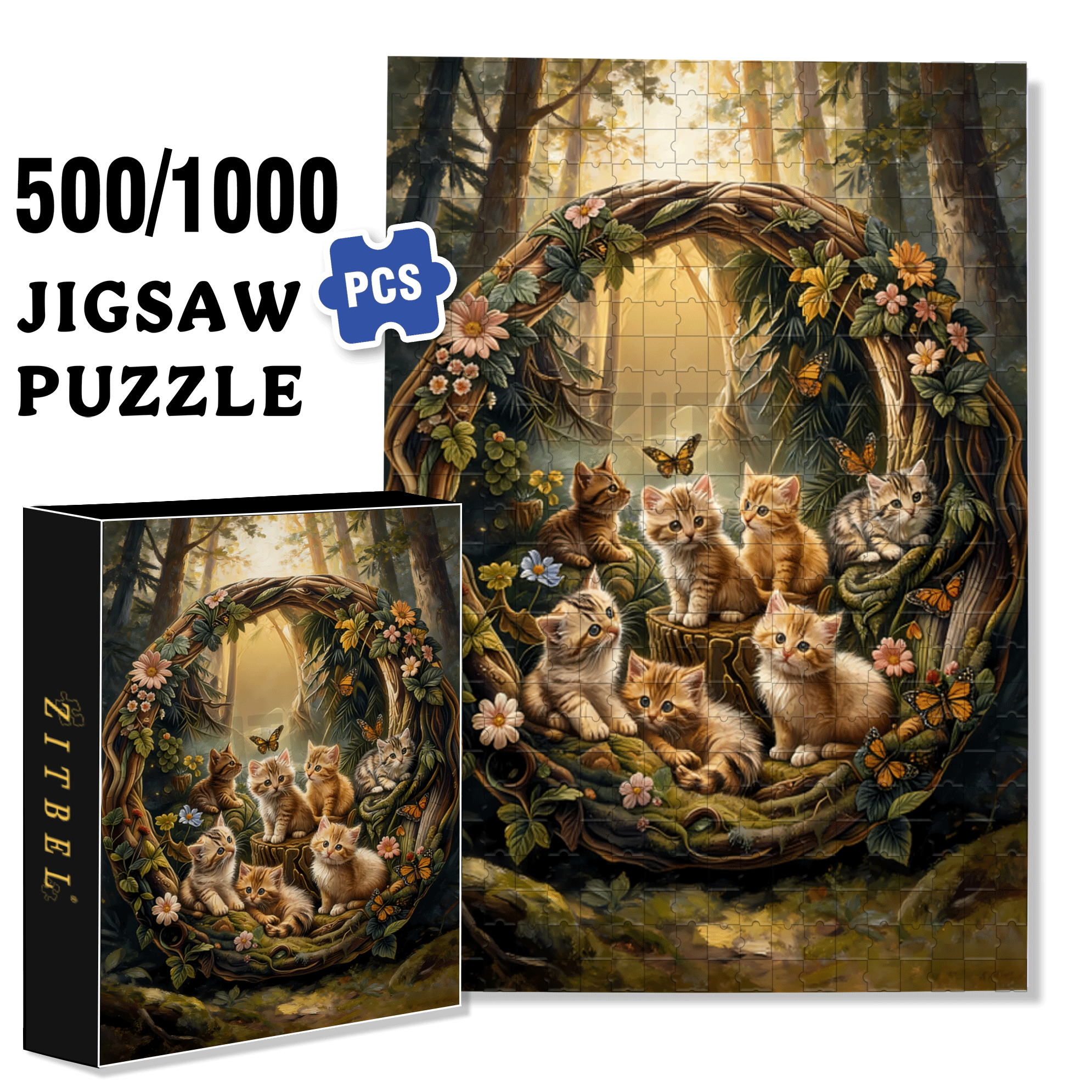 Cat Forest 500pcs/1000pcs Jigsaw Puzzle, Scratch-Resistant, Interactive Family Game & Brain-Boosting DIY Decor, Perfect for Halloween, Christmas & New Year Gifts, Family Puzzle Game