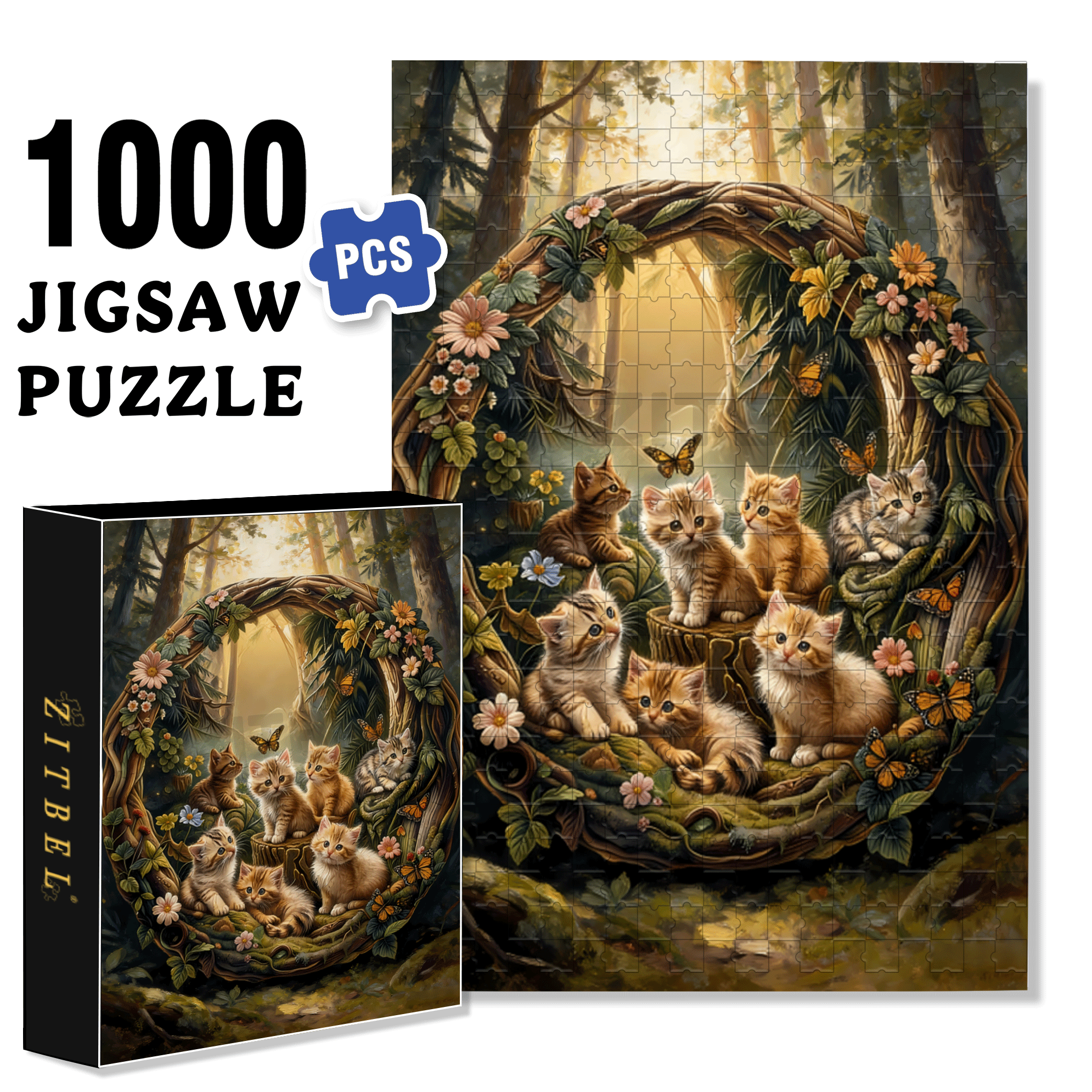 Cat Forest 500pcs/1000pcs Jigsaw Puzzle, Scratch-Resistant, Interactive Family Game & Brain-Boosting DIY Decor, Perfect for Halloween, Christmas & New Year Gifts, Family Puzzle Game