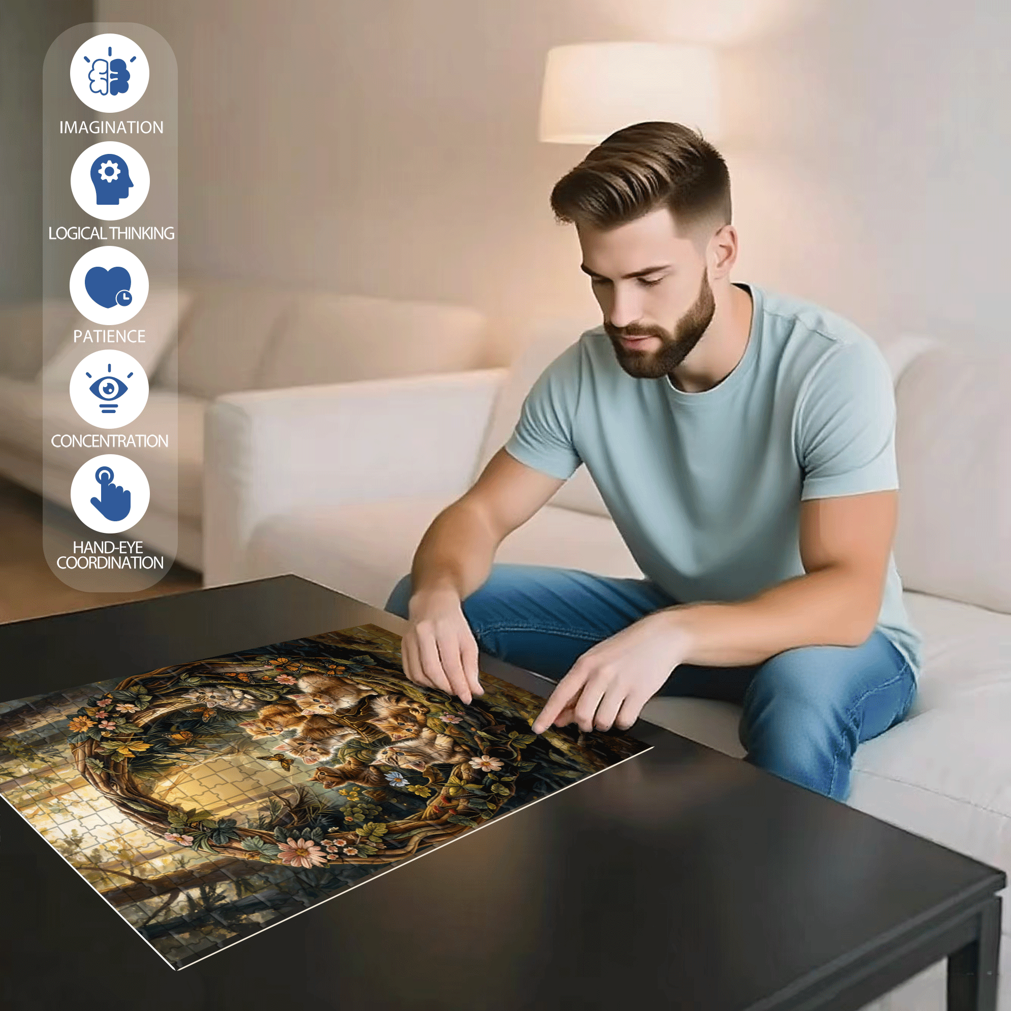 Cat Forest 500pcs/1000pcs Jigsaw Puzzle, Scratch-Resistant, Interactive Family Game & Brain-Boosting DIY Decor, Perfect for Halloween, Christmas & New Year Gifts, Family Puzzle Game