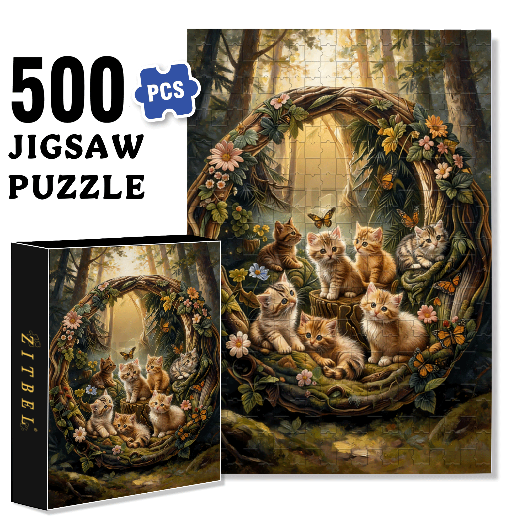 Cat Forest 500pcs/1000pcs Jigsaw Puzzle, Scratch-Resistant, Interactive Family Game & Brain-Boosting DIY Decor, Perfect for Halloween, Christmas & New Year Gifts, Family Puzzle Game