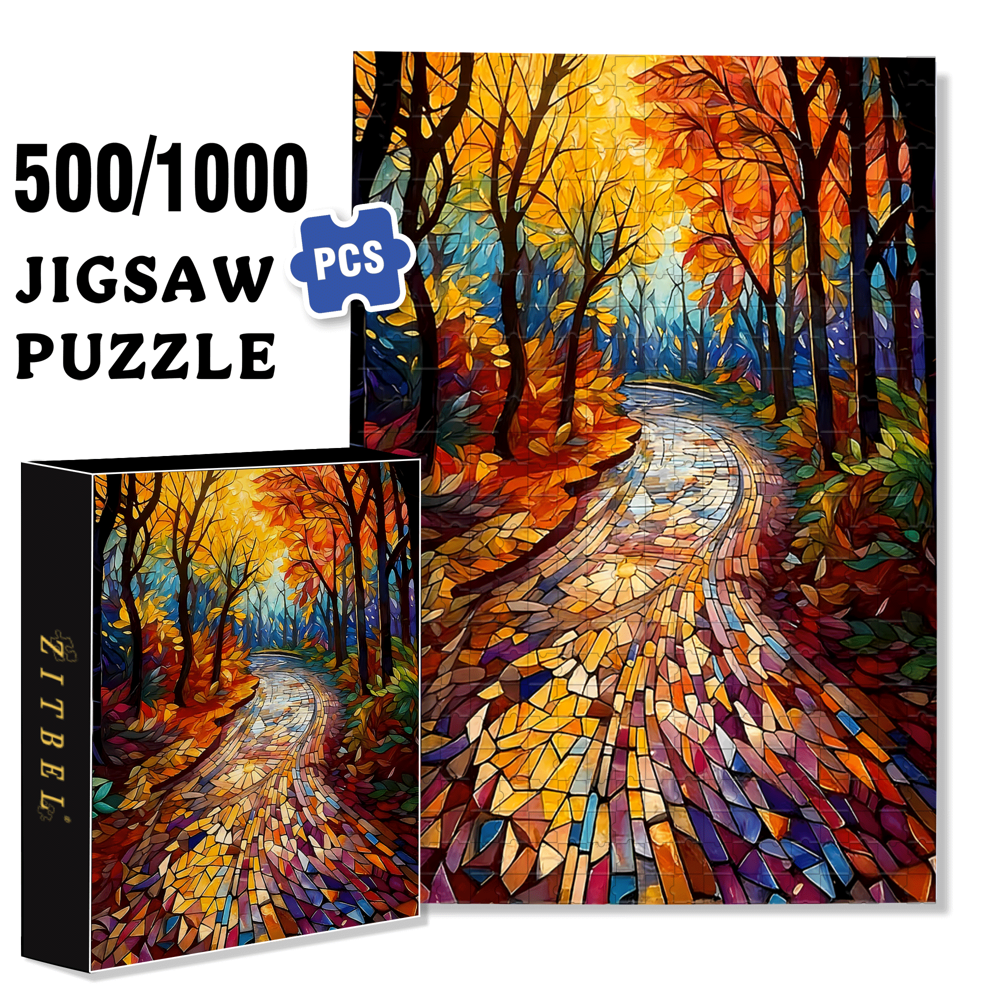Colorful Woodland 500pcs/1000pcs Jigsaw Puzzle, Scratch-Resistant, Interactive Family Game & Brain-Boosting DIY Decor, Perfect for Halloween, Christmas & New Year Gifts, Family Puzzle Game