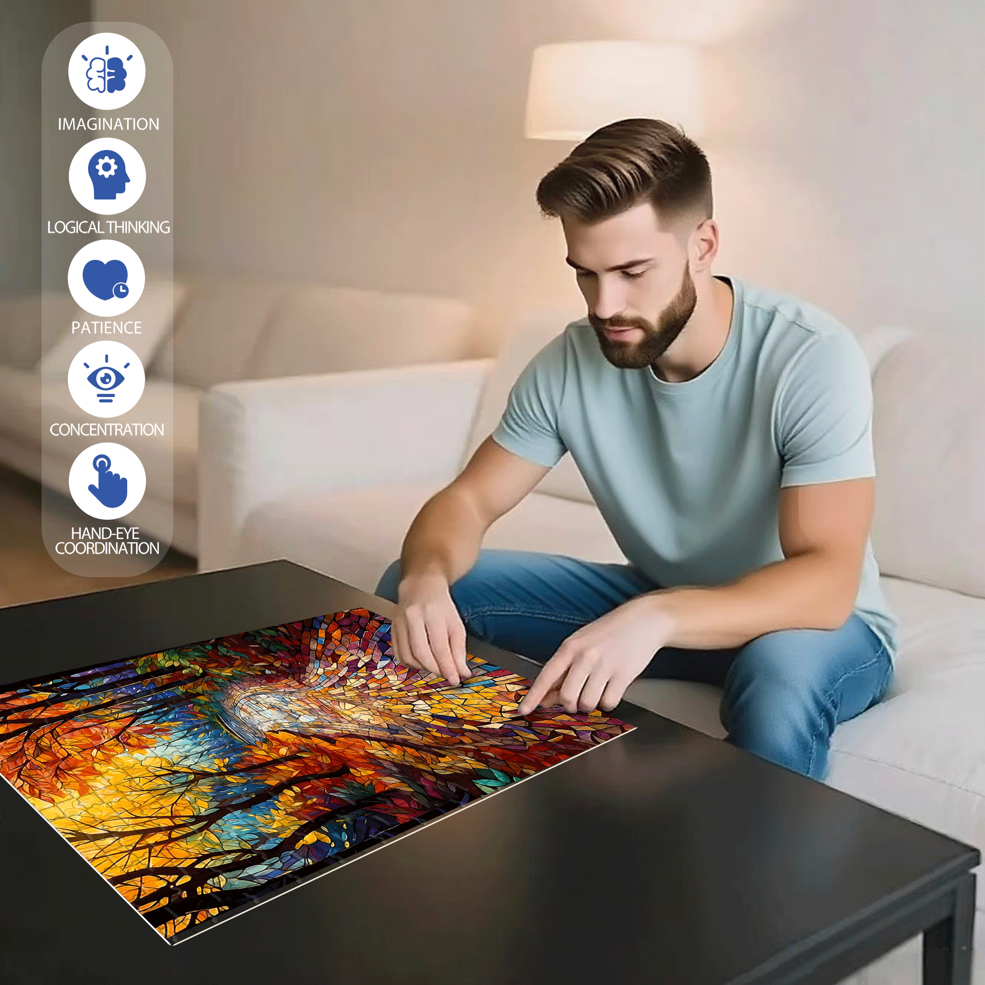 Colorful Woodland 500pcs/1000pcs Jigsaw Puzzle, Scratch-Resistant, Interactive Family Game & Brain-Boosting DIY Decor, Perfect for Halloween, Christmas & New Year Gifts, Family Puzzle Game