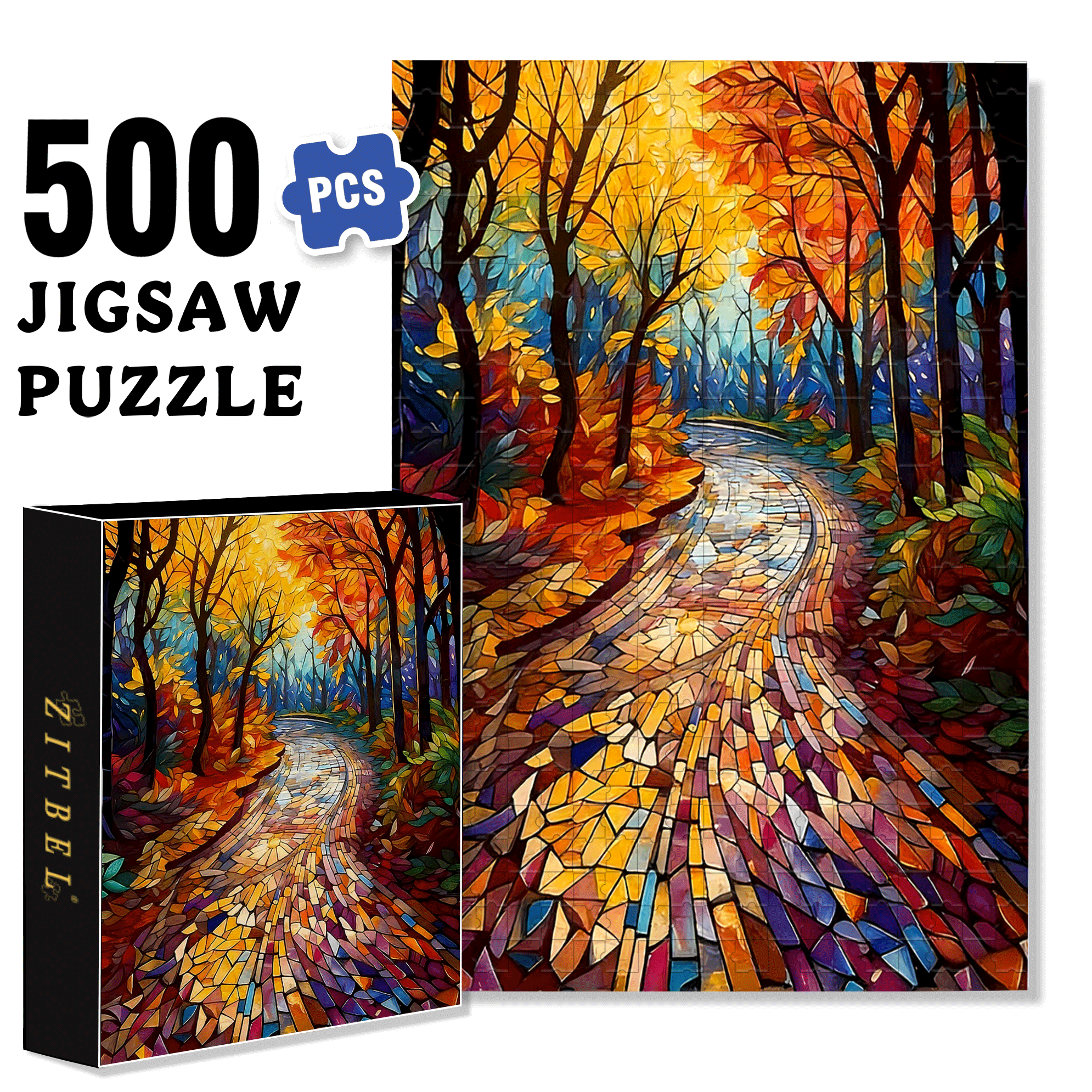 Colorful Woodland 500pcs/1000pcs Jigsaw Puzzle, Scratch-Resistant, Interactive Family Game & Brain-Boosting DIY Decor, Perfect for Halloween, Christmas & New Year Gifts, Family Puzzle Game