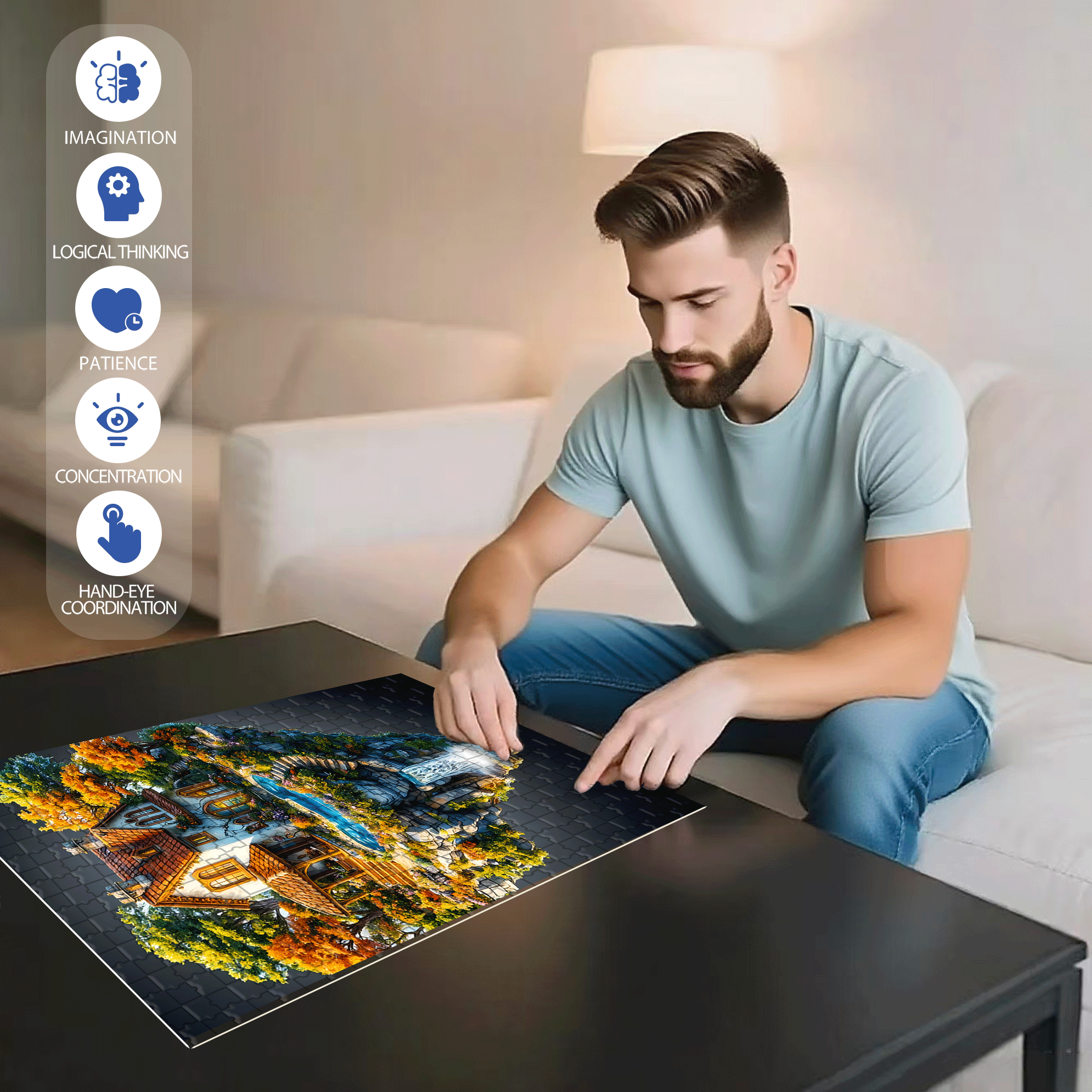 Floating Bay 500pcs/1000pcs Jigsaw Puzzle, Scratch-Resistant, Interactive Family Game & Brain-Boosting DIY Decor, Perfect for Halloween, Christmas & New Year Gifts, Family Puzzle Game