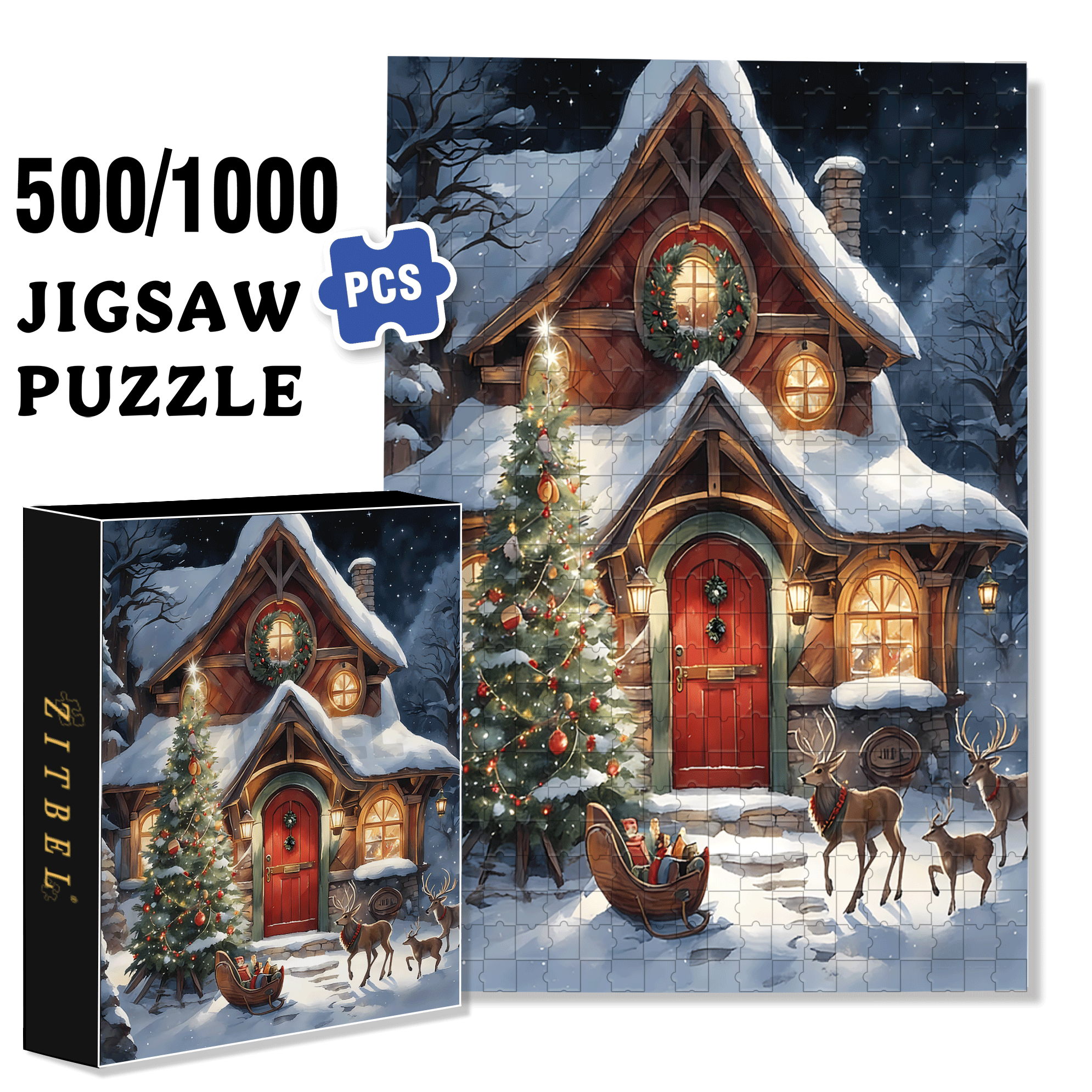 Fond Hiver Noel 500pcs/1000pcs Jigsaw Puzzle, Scratch-Resistant, Interactive Family Game & Brain-Boosting DIY Decor, Perfect for Halloween, Christmas & New Year Gifts, Family Puzzle Game