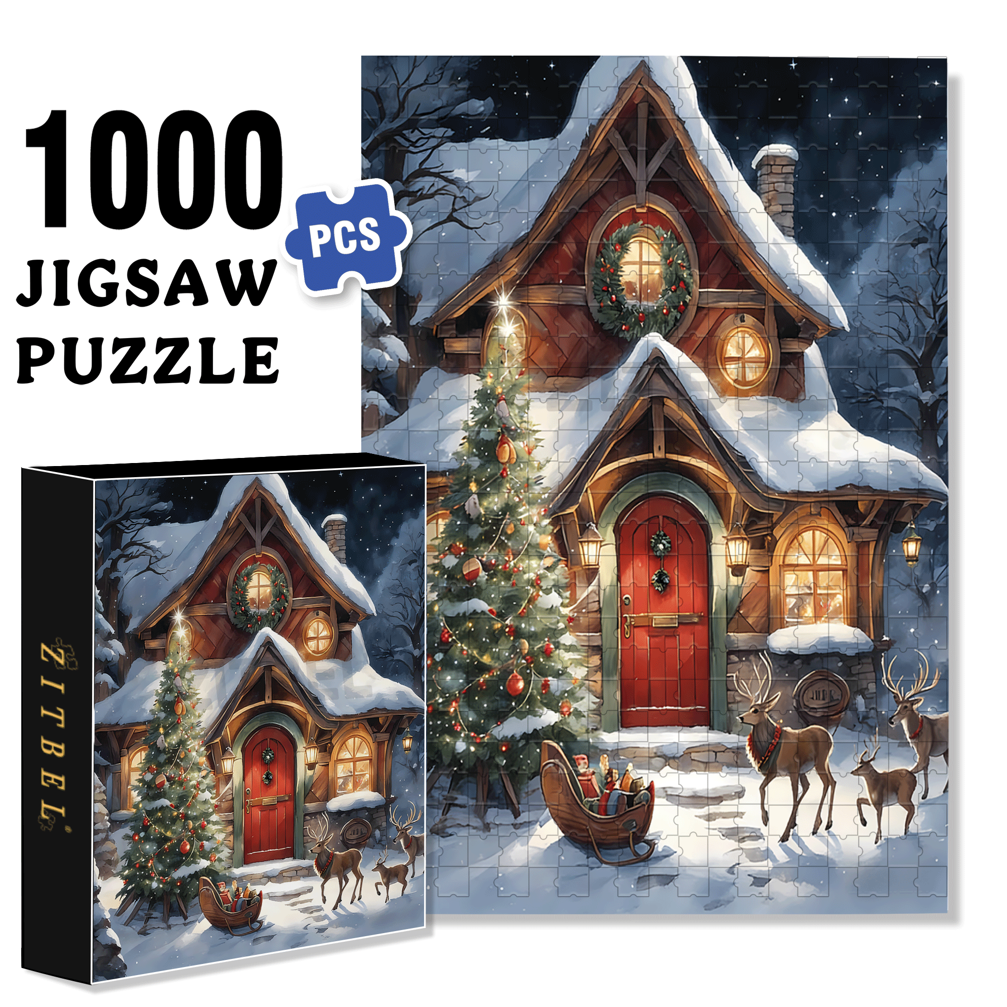 Fond Hiver Noel 500pcs/1000pcs Jigsaw Puzzle, Scratch-Resistant, Interactive Family Game & Brain-Boosting DIY Decor, Perfect for Halloween, Christmas & New Year Gifts, Family Puzzle Game