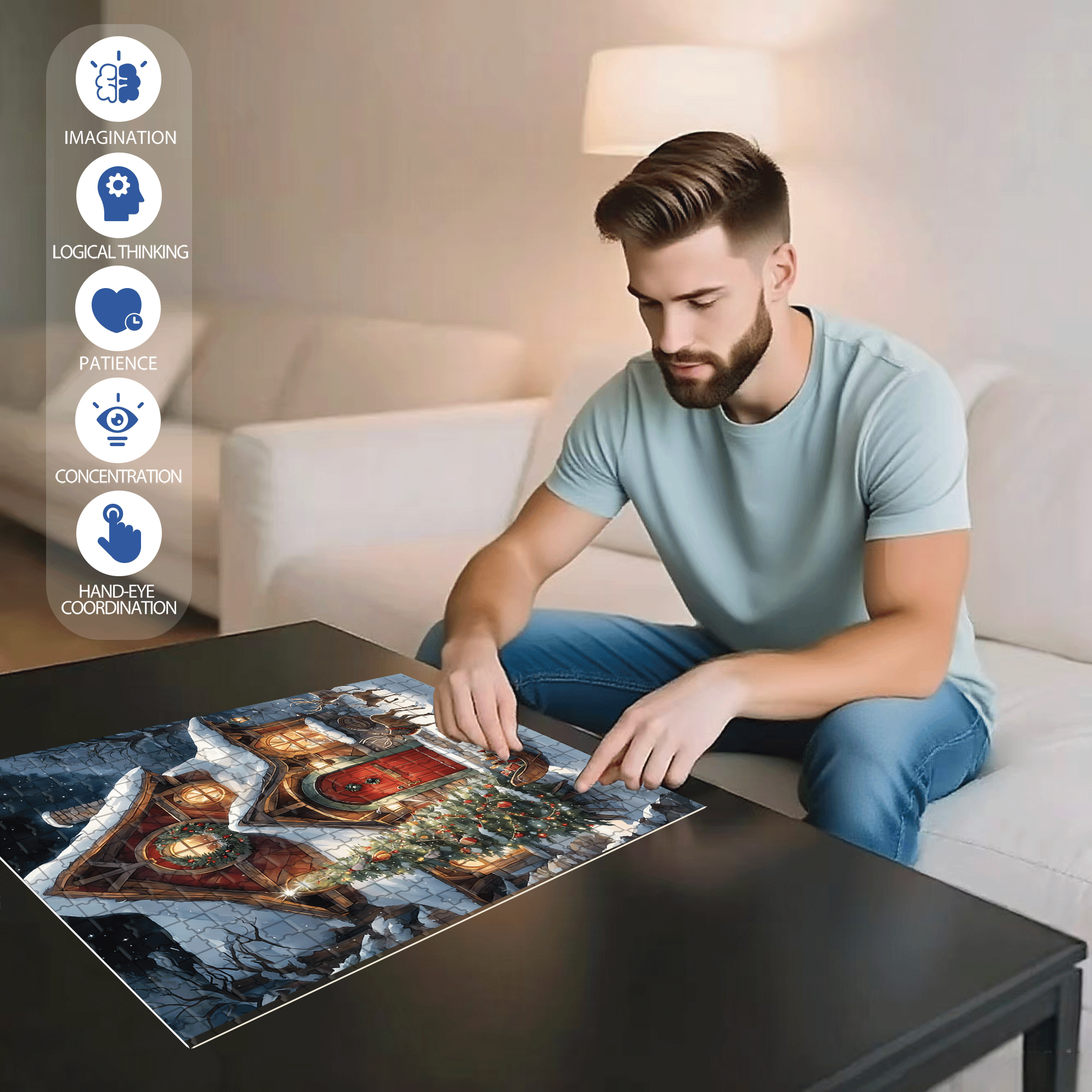 Fond Hiver Noel 500pcs/1000pcs Jigsaw Puzzle, Scratch-Resistant, Interactive Family Game & Brain-Boosting DIY Decor, Perfect for Halloween, Christmas & New Year Gifts, Family Puzzle Game