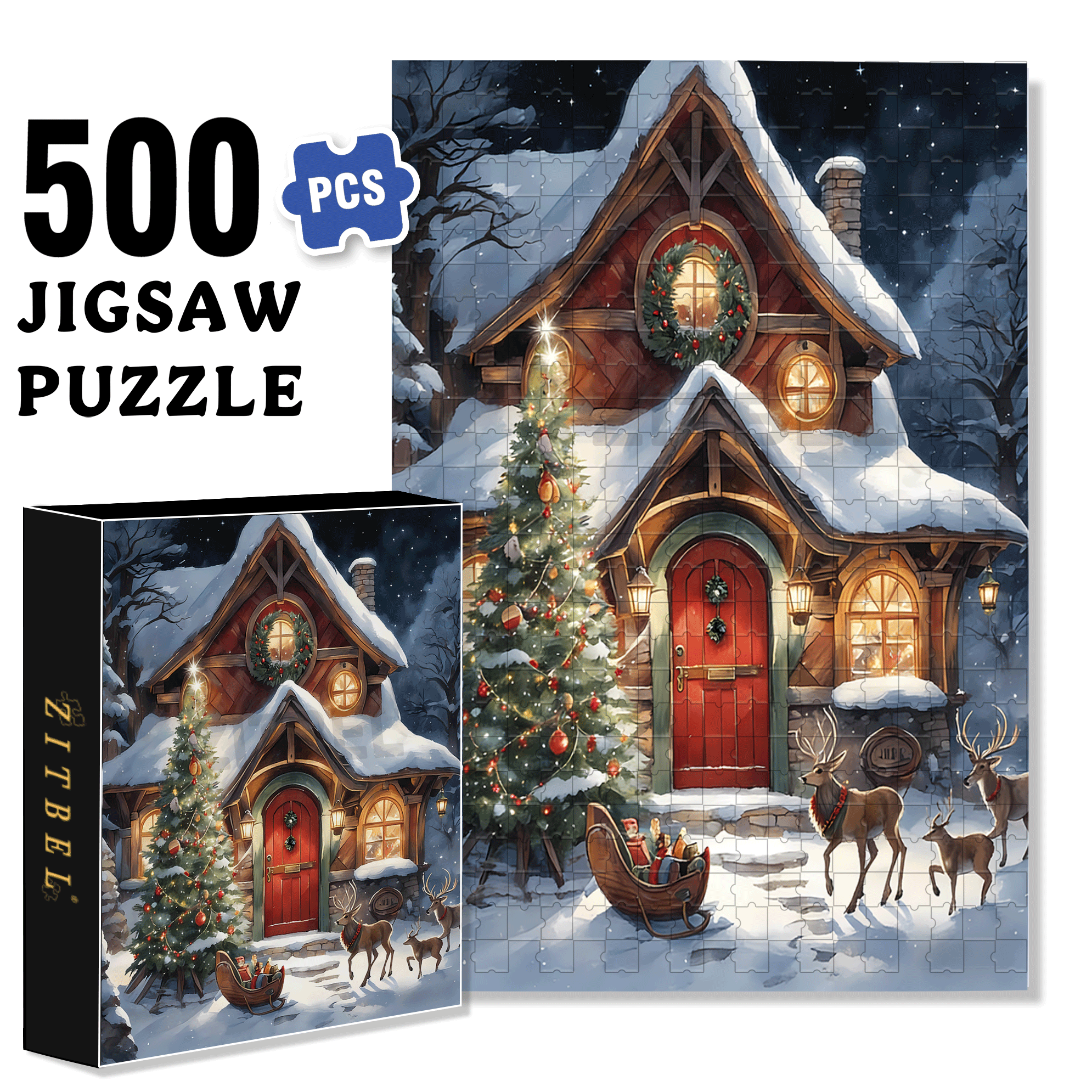 Fond Hiver Noel 500pcs/1000pcs Jigsaw Puzzle, Scratch-Resistant, Interactive Family Game & Brain-Boosting DIY Decor, Perfect for Halloween, Christmas & New Year Gifts, Family Puzzle Game