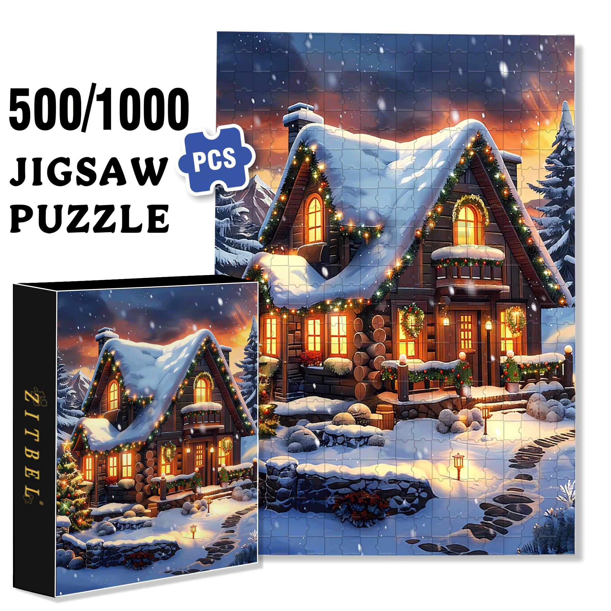 Fond Noel Vintage 2 500pcs/1000pcs Jigsaw Puzzle, Scratch-Resistant, Interactive Family Game & Brain-Boosting DIY Decor, Perfect for Halloween, Christmas & New Year Gifts, Family Puzzle Game