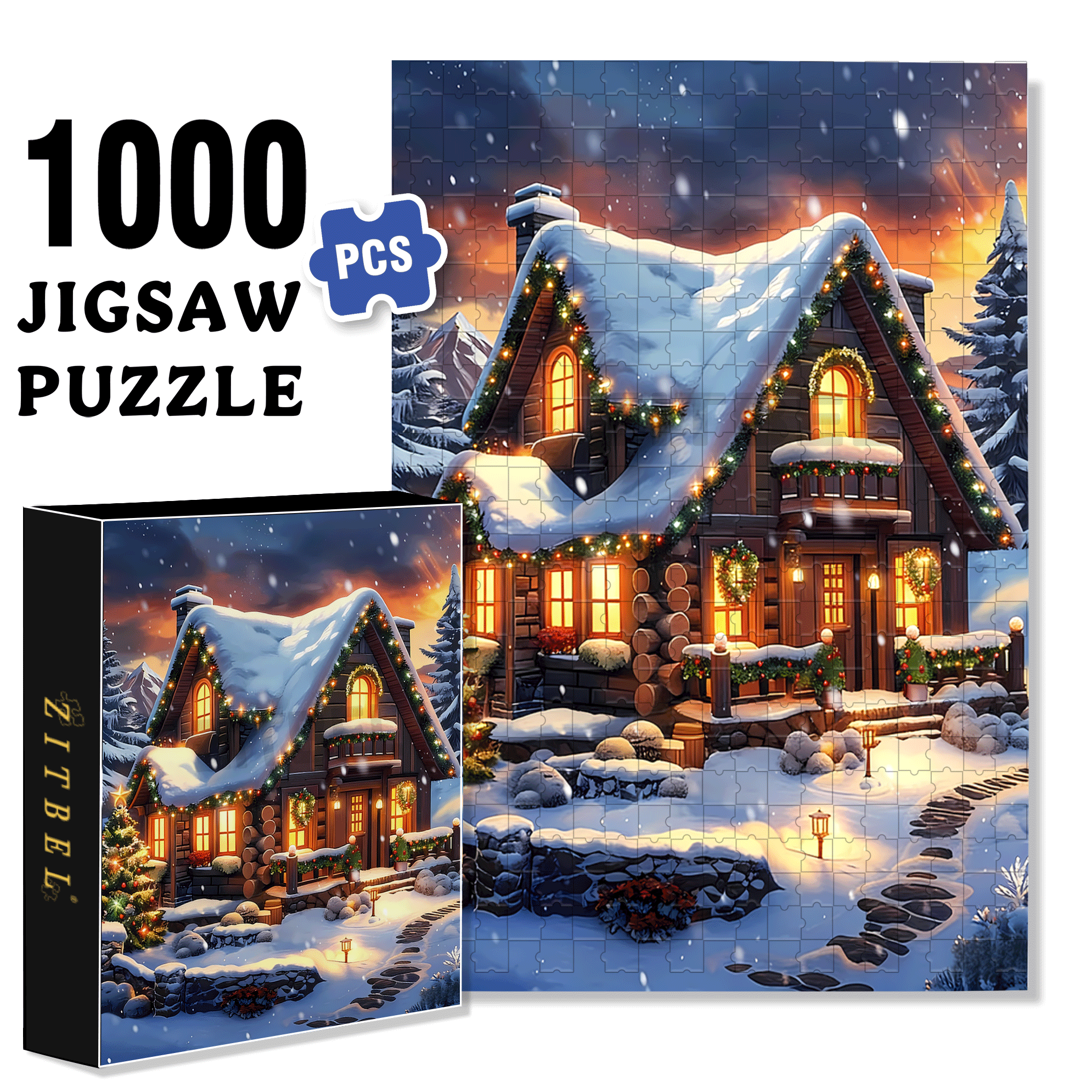 Fond Noel Vintage 2 500pcs/1000pcs Jigsaw Puzzle, Scratch-Resistant, Interactive Family Game & Brain-Boosting DIY Decor, Perfect for Halloween, Christmas & New Year Gifts, Family Puzzle Game
