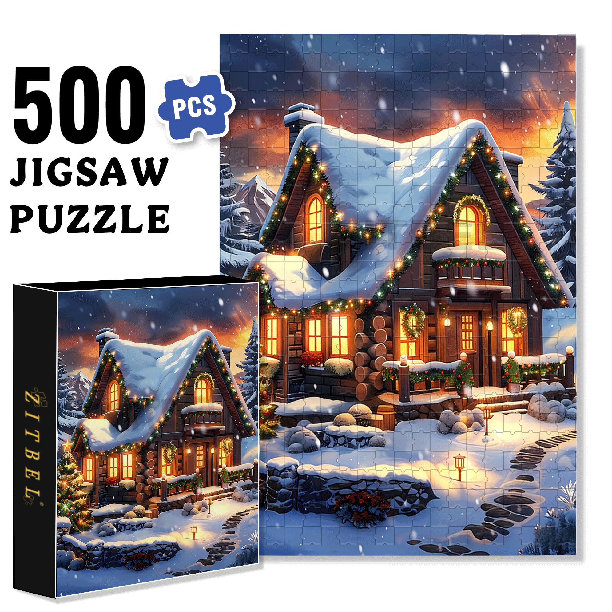 Fond Noel Vintage 2 500pcs/1000pcs Jigsaw Puzzle, Scratch-Resistant, Interactive Family Game & Brain-Boosting DIY Decor, Perfect for Halloween, Christmas & New Year Gifts, Family Puzzle Game