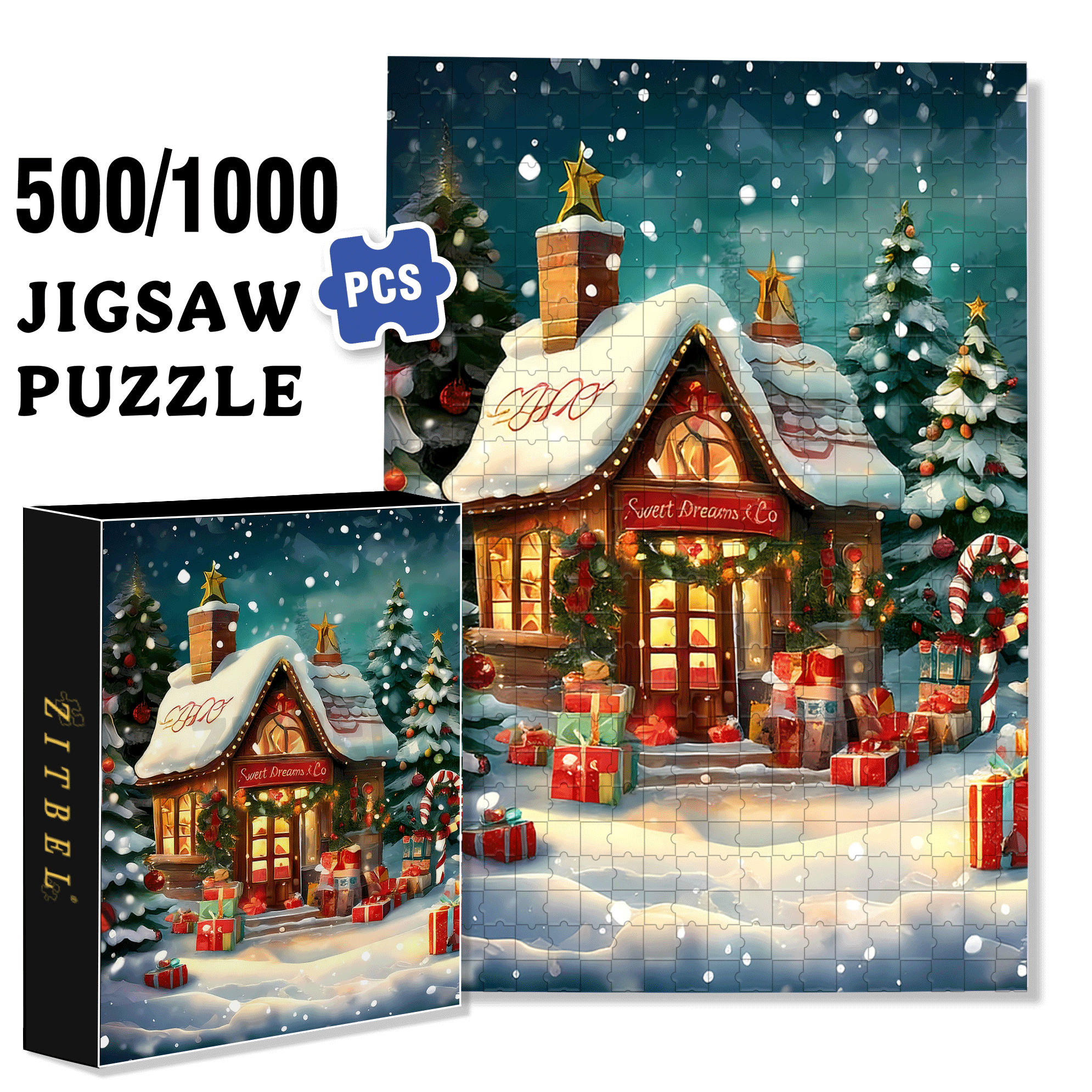 Fond Noel Vintage 500pcs/1000pcs Jigsaw Puzzle, Scratch-Resistant, Interactive Family Game & Brain-Boosting DIY Decor, Perfect for Halloween, Christmas & New Year Gifts, Family Puzzle Game
