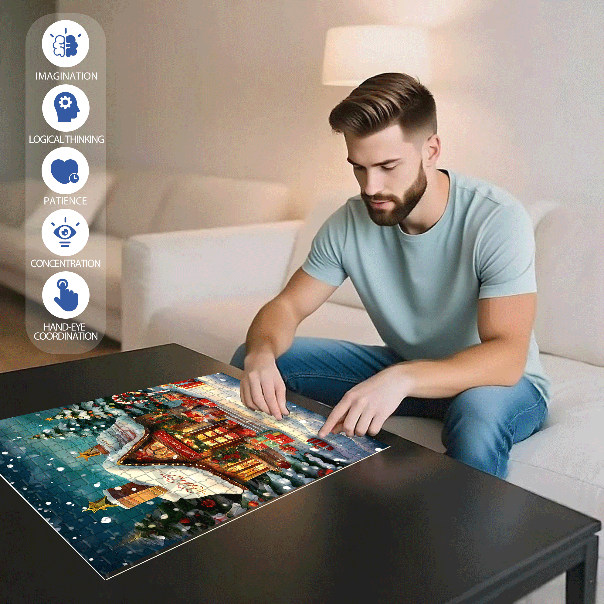 Fond Noel Vintage 500pcs/1000pcs Jigsaw Puzzle, Scratch-Resistant, Interactive Family Game & Brain-Boosting DIY Decor, Perfect for Halloween, Christmas & New Year Gifts, Family Puzzle Game
