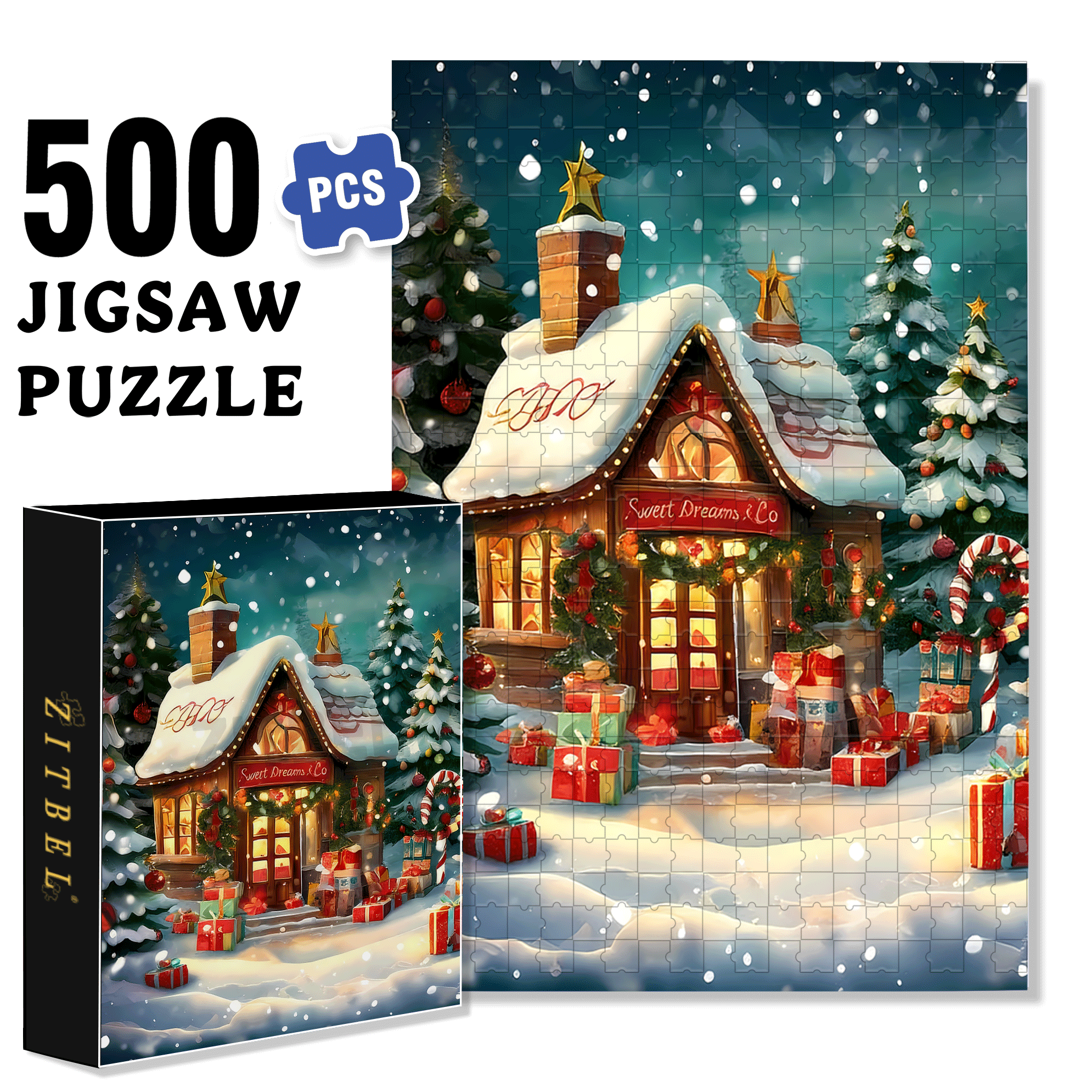 Fond Noel Vintage 500pcs/1000pcs Jigsaw Puzzle, Scratch-Resistant, Interactive Family Game & Brain-Boosting DIY Decor, Perfect for Halloween, Christmas & New Year Gifts, Family Puzzle Game