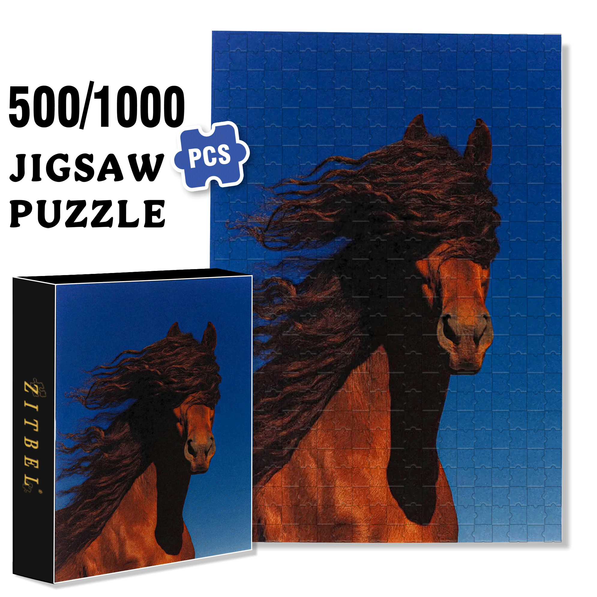 Horse's Mane 500pcs/1000pcs Jigsaw Puzzle, Scratch-Resistant, Interactive Family Game & Brain-Boosting DIY Decor, Perfect for Halloween, Christmas & New Year Gifts, Family Puzzle Game