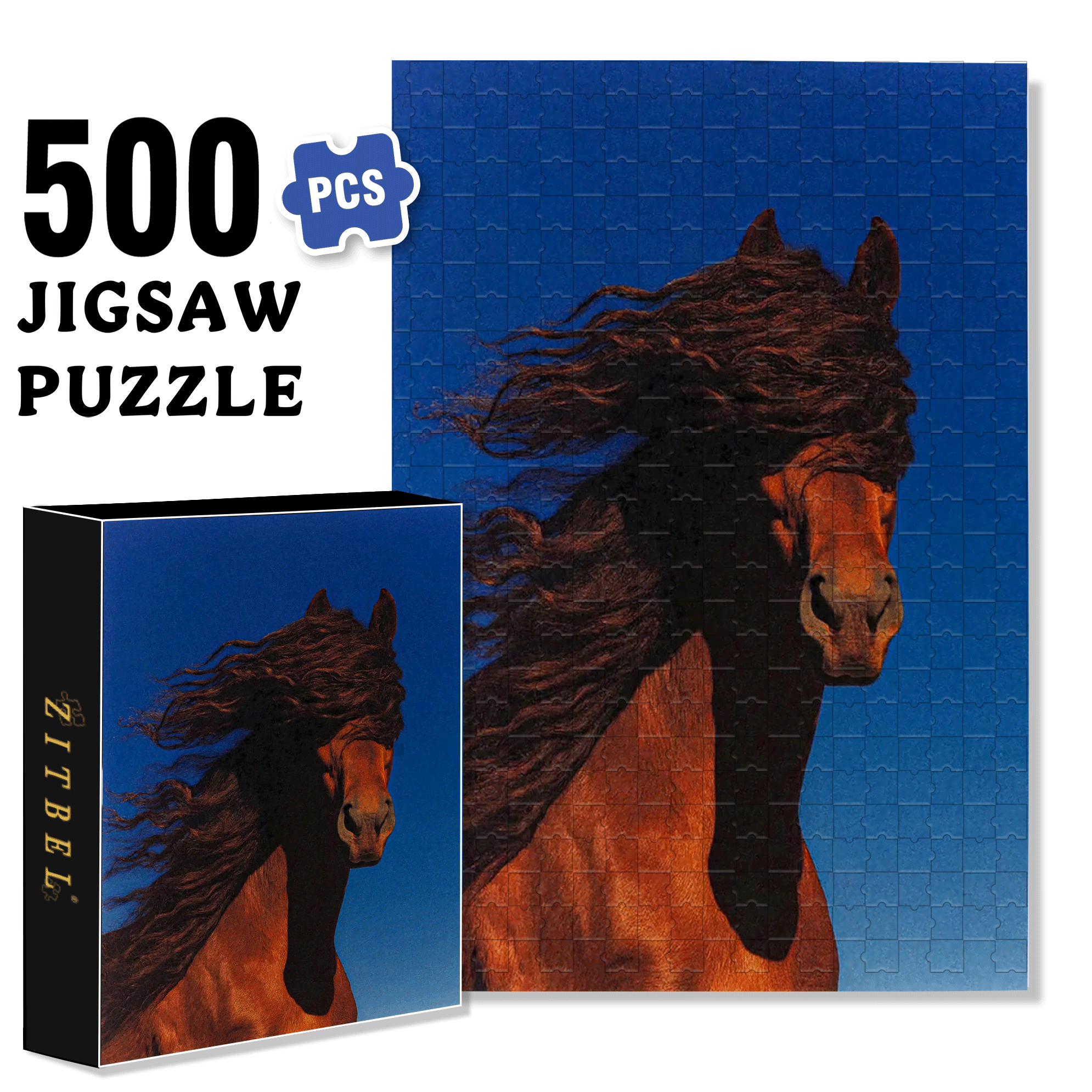 Horse's Mane 500pcs/1000pcs Jigsaw Puzzle, Scratch-Resistant, Interactive Family Game & Brain-Boosting DIY Decor, Perfect for Halloween, Christmas & New Year Gifts, Family Puzzle Game