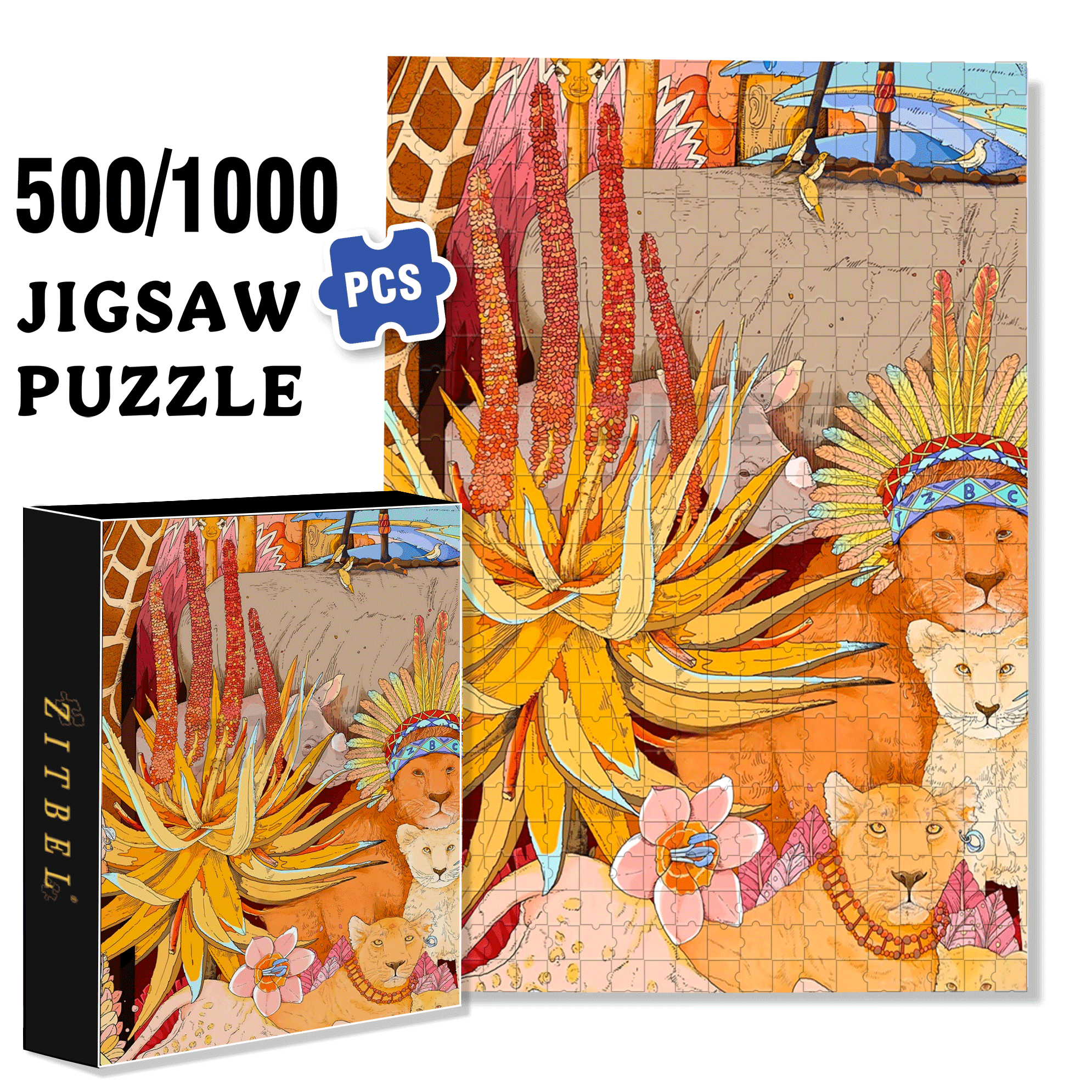 Lion King 500pcs/1000pcs Jigsaw Puzzle, Scratch-Resistant, Interactive Family Game & Brain-Boosting DIY Decor, Perfect for Halloween, Christmas & New Year Gifts, Family Puzzle Game