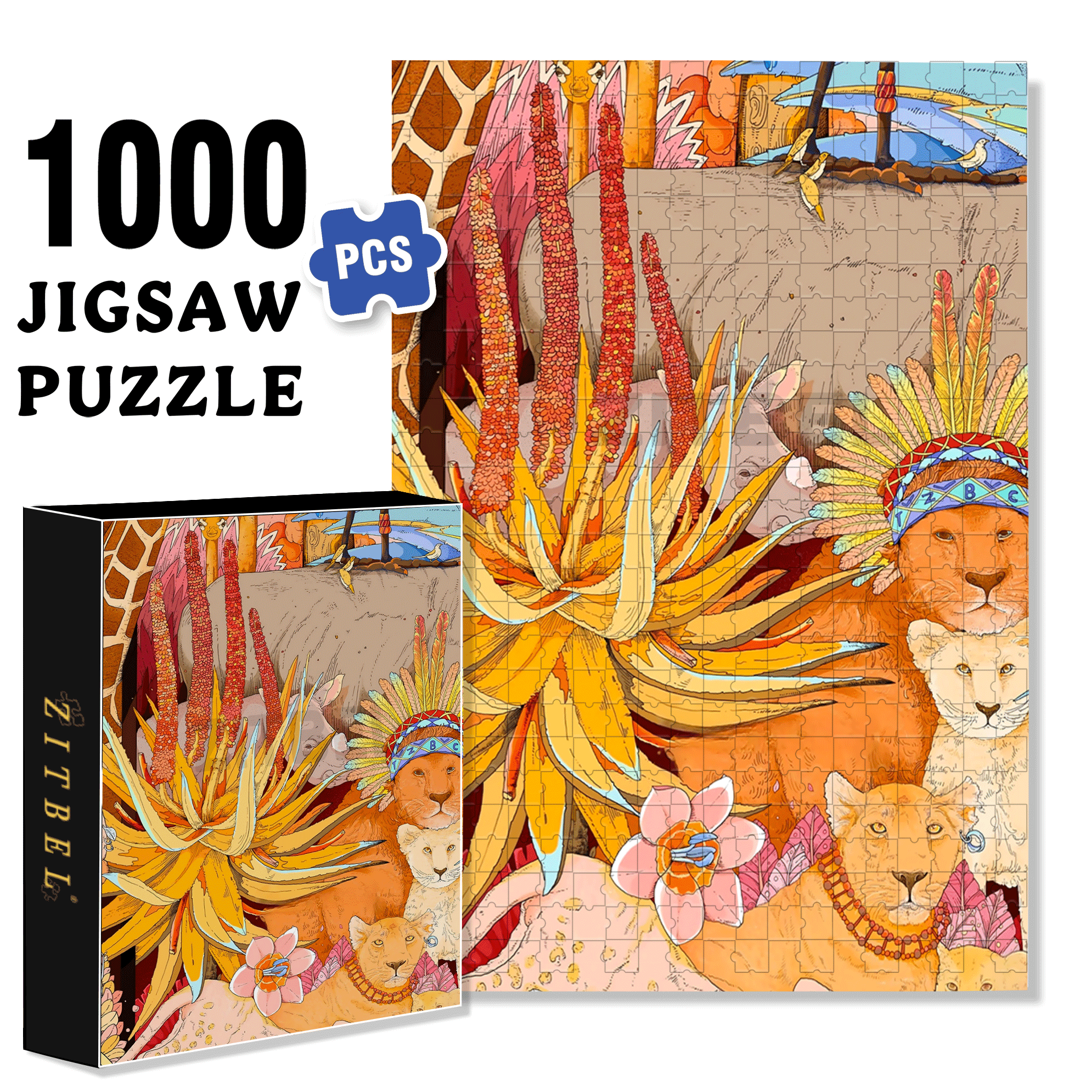 Lion King 500pcs/1000pcs Jigsaw Puzzle, Scratch-Resistant, Interactive Family Game & Brain-Boosting DIY Decor, Perfect for Halloween, Christmas & New Year Gifts, Family Puzzle Game