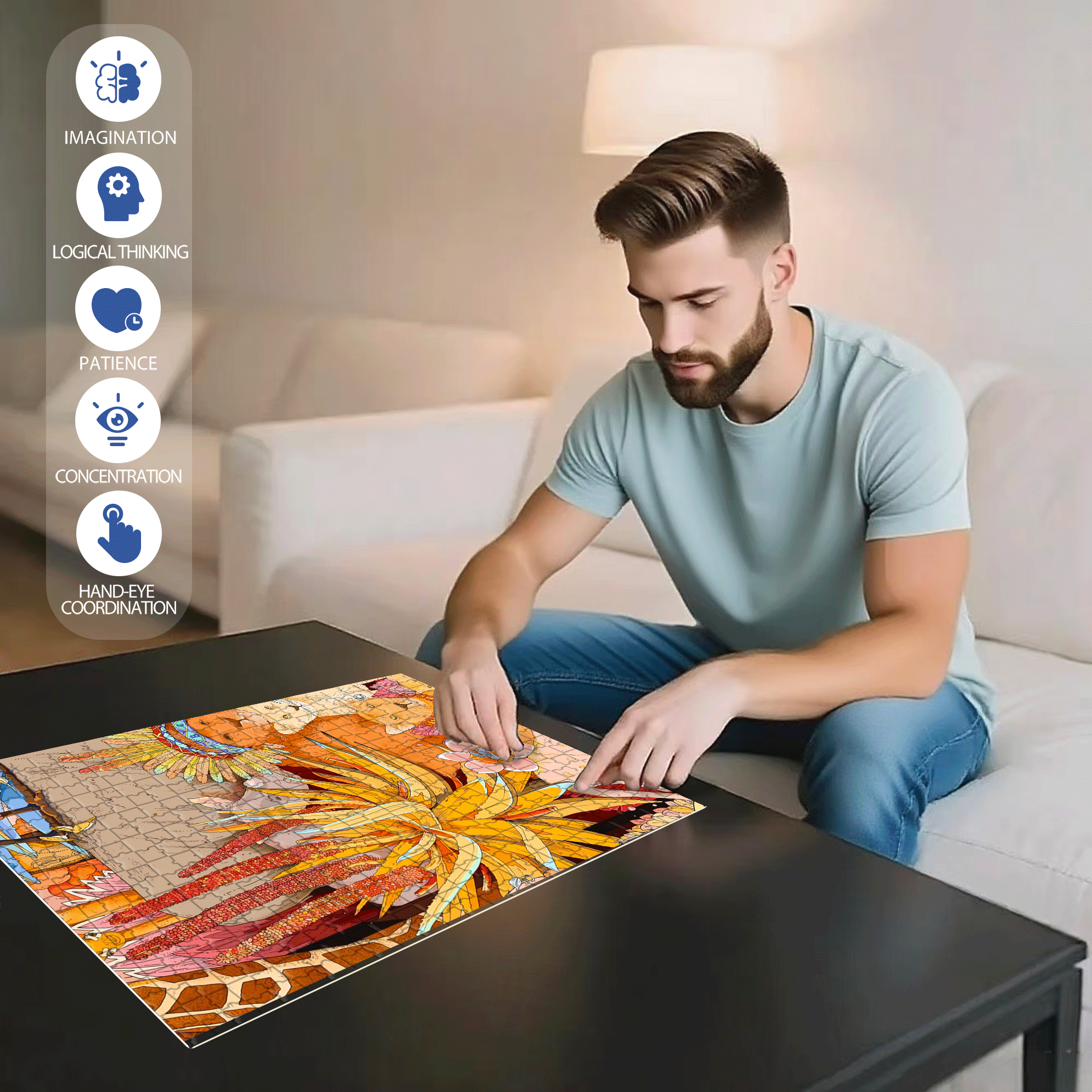 Lion King 500pcs/1000pcs Jigsaw Puzzle, Scratch-Resistant, Interactive Family Game & Brain-Boosting DIY Decor, Perfect for Halloween, Christmas & New Year Gifts, Family Puzzle Game